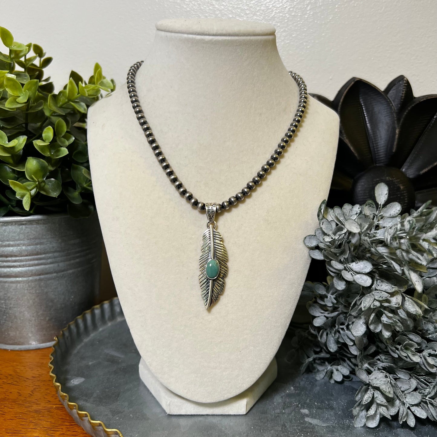 Sterling Silver | Kingman Turquoise Feather Pendant