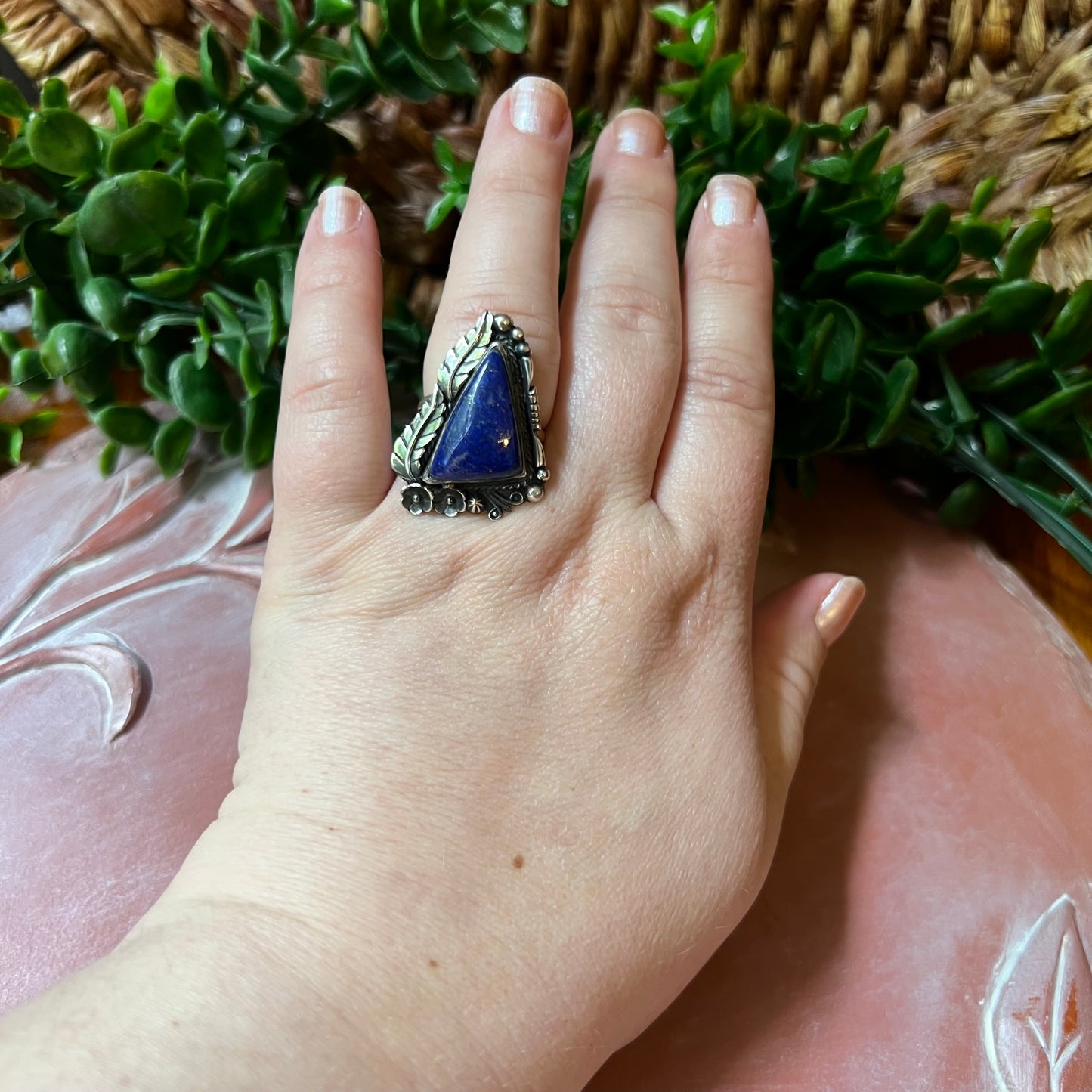 Lapis Lazuli Triangular Statement Ring in Sterling Silver Size 8.5