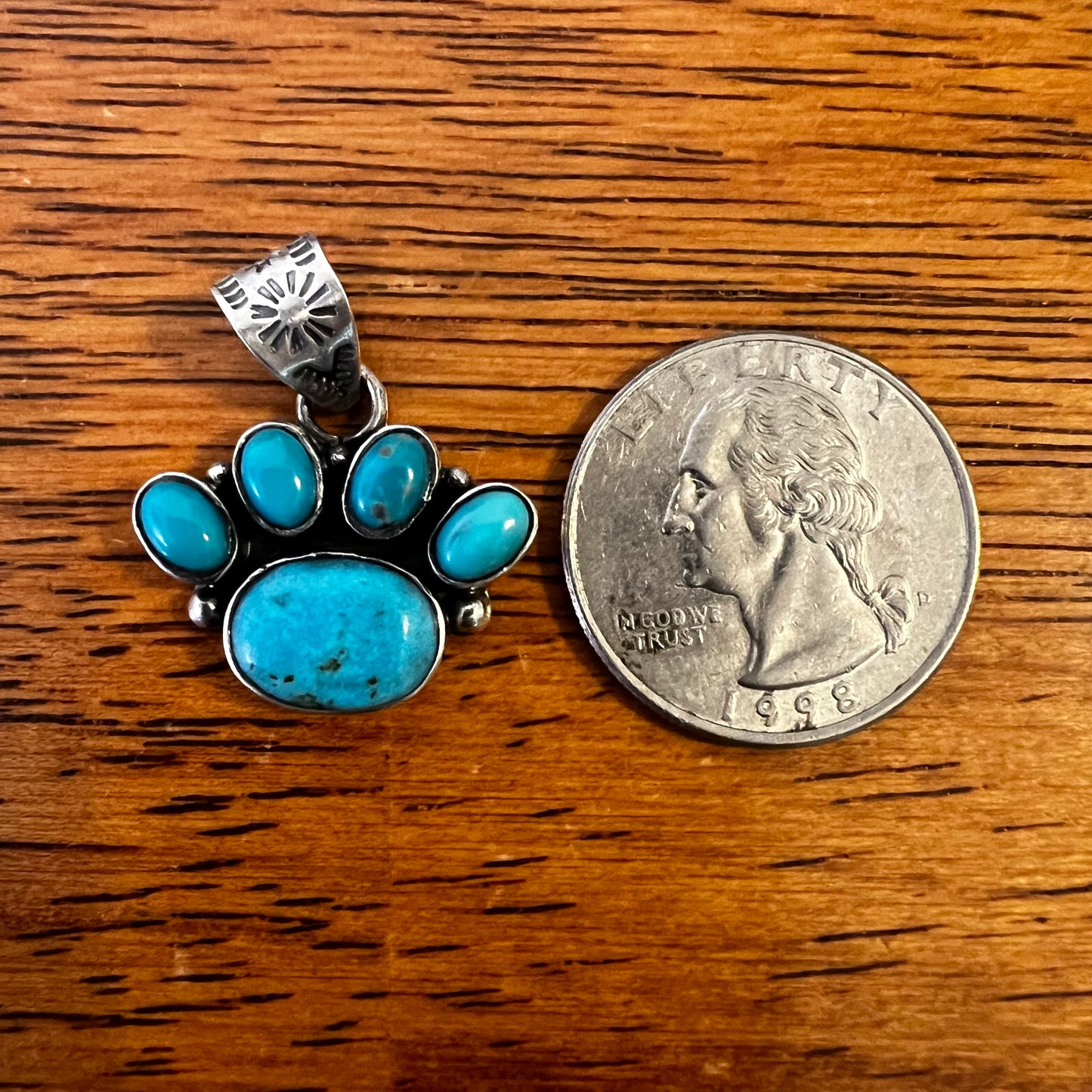 Kingman Turquoise Paw Pendant Sterling Silver Handmade Southwestern