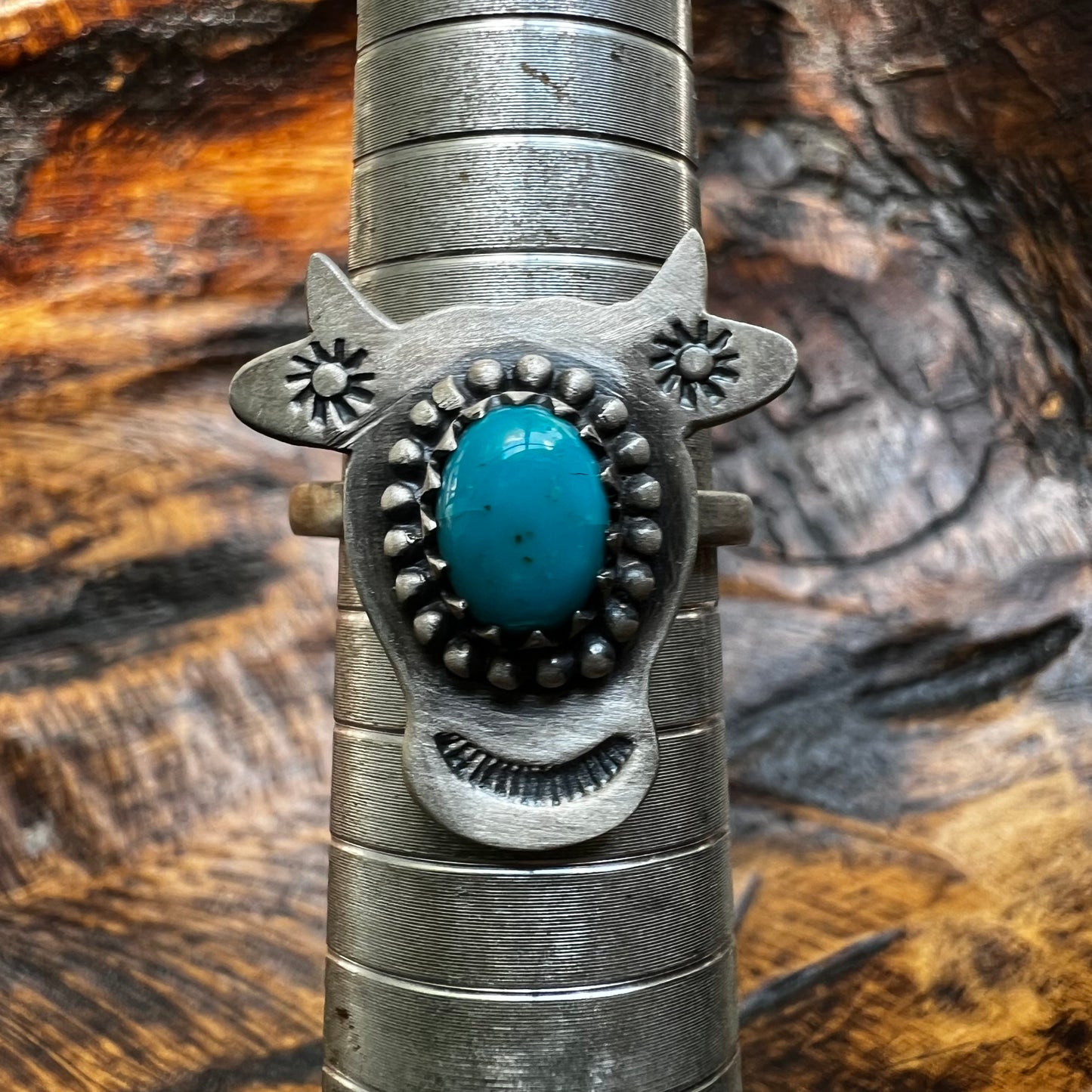 Sterling Silver Kingman Turquoise Cow Ring Adjustable
