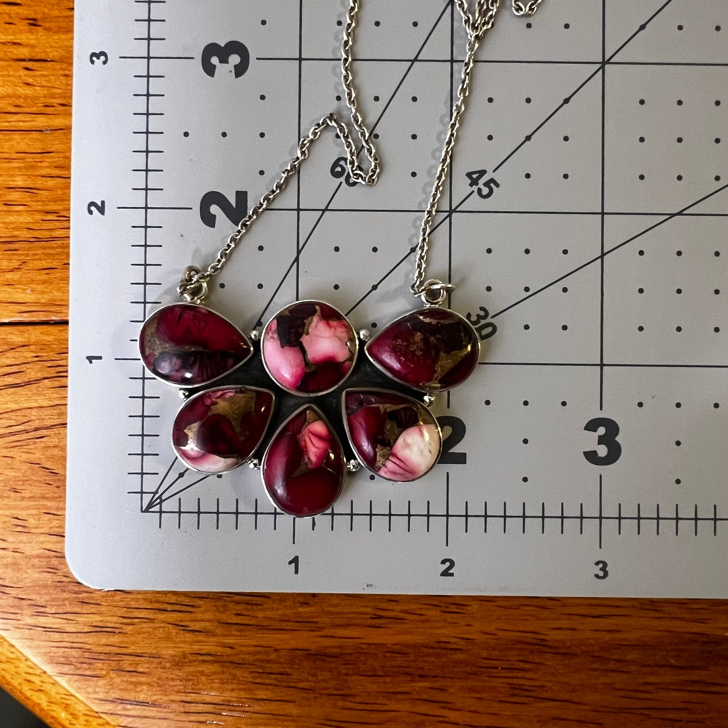 Sterling Silver Red Dahlia Statement Cluster Pendant Necklace