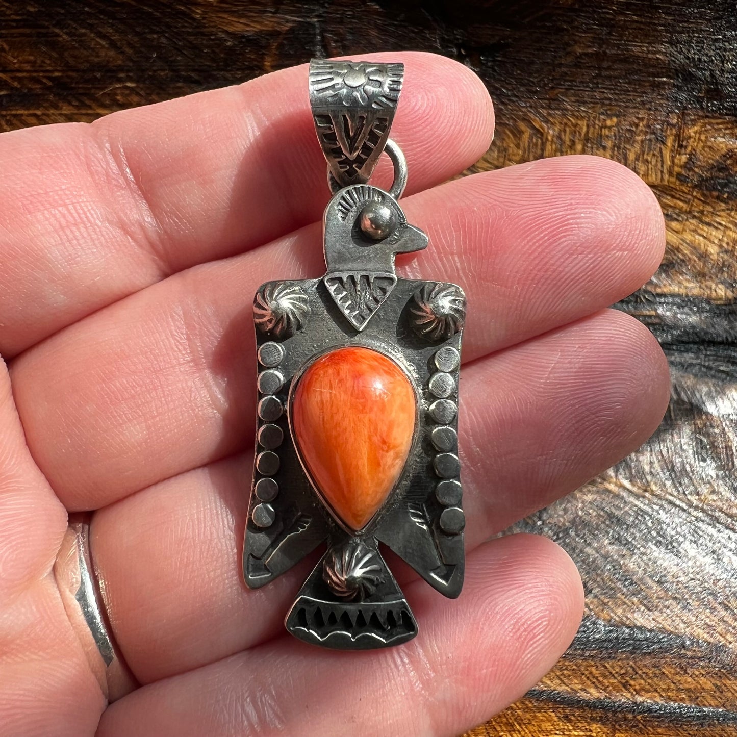 Sterling Silver Spiny Oyster Thunderbird Pendant