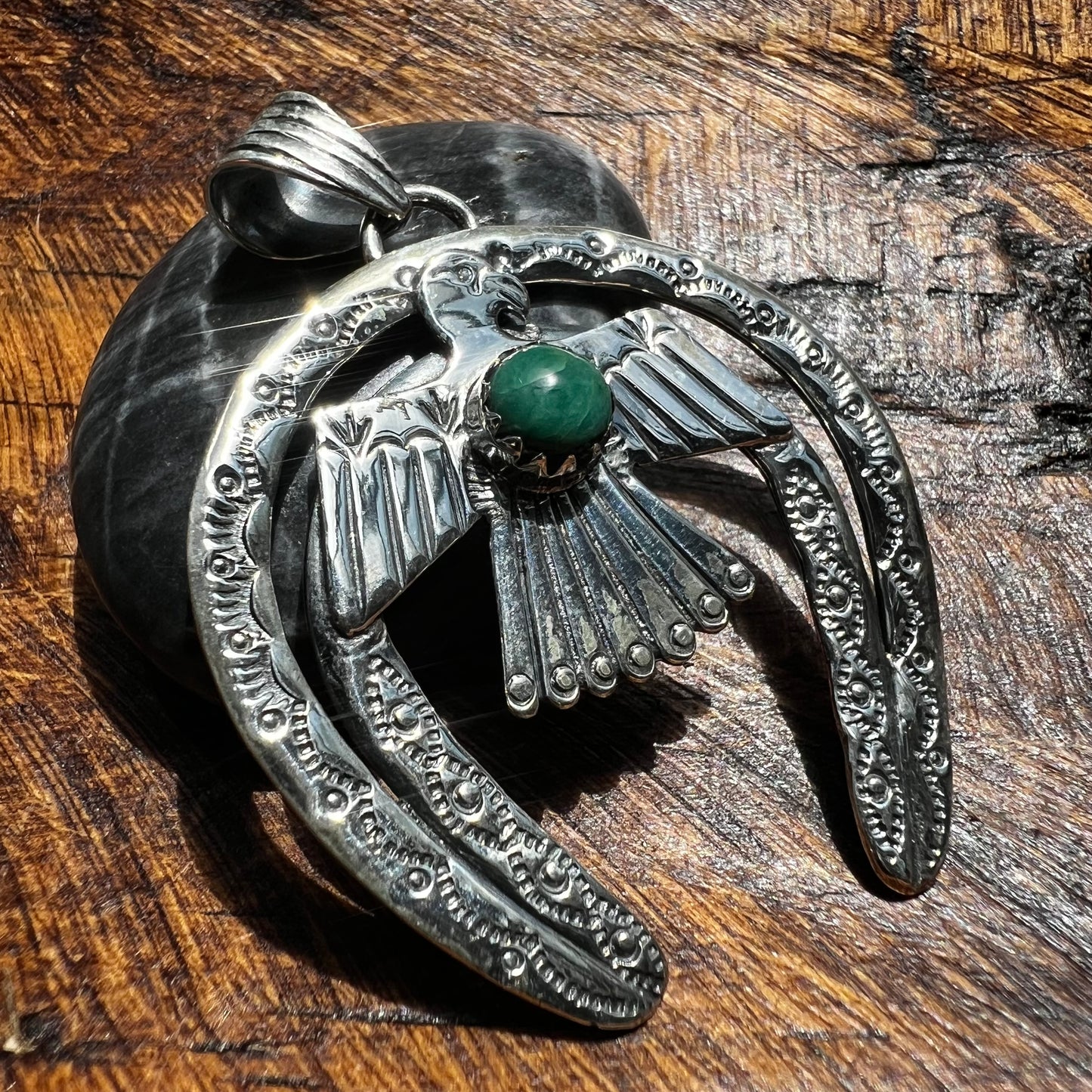 Kingman Turquoise Thunderbird Naja Pendant | Sterling Silver