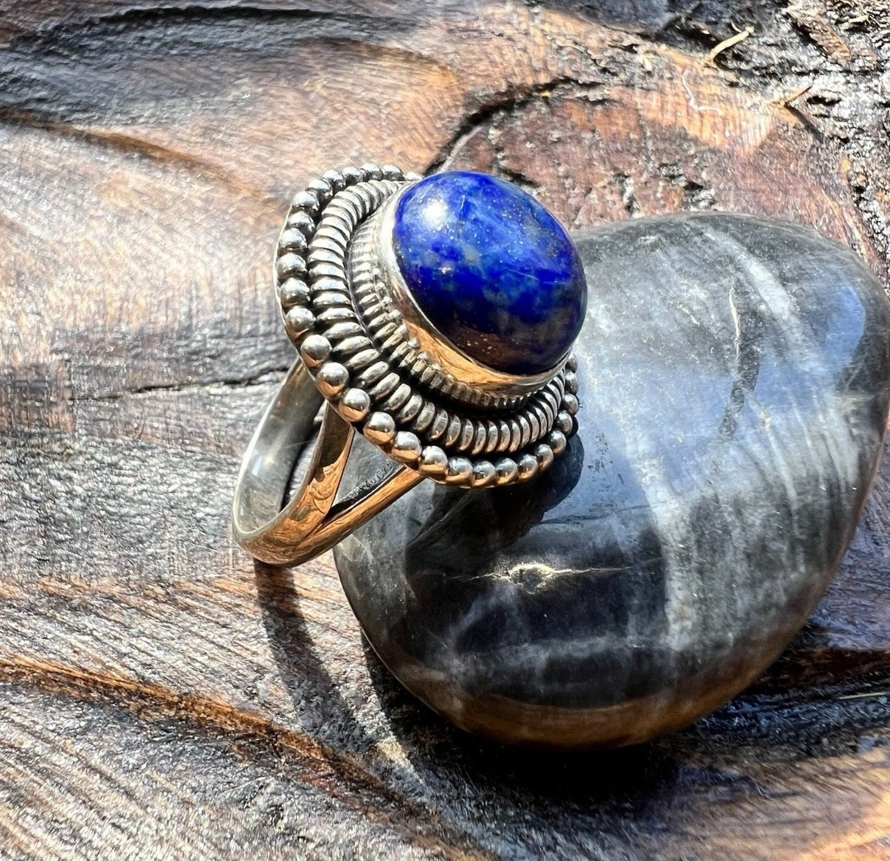 Lapis Lazuli Statement Ring – Sterling Silver Size 8.25