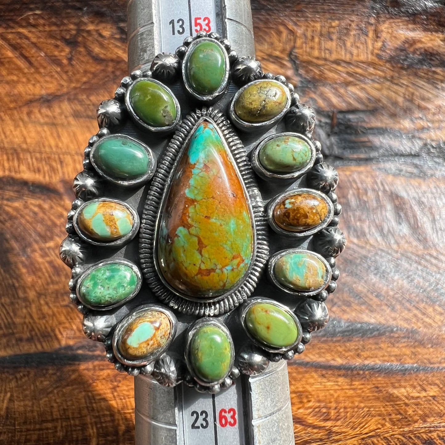 Sterling Silver Kingman Turquoise Cluster Ring Size 8.25 Statement