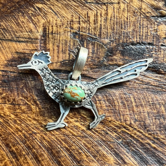 Sterling Silver Kingman Turquoise Roadrunner Pendant