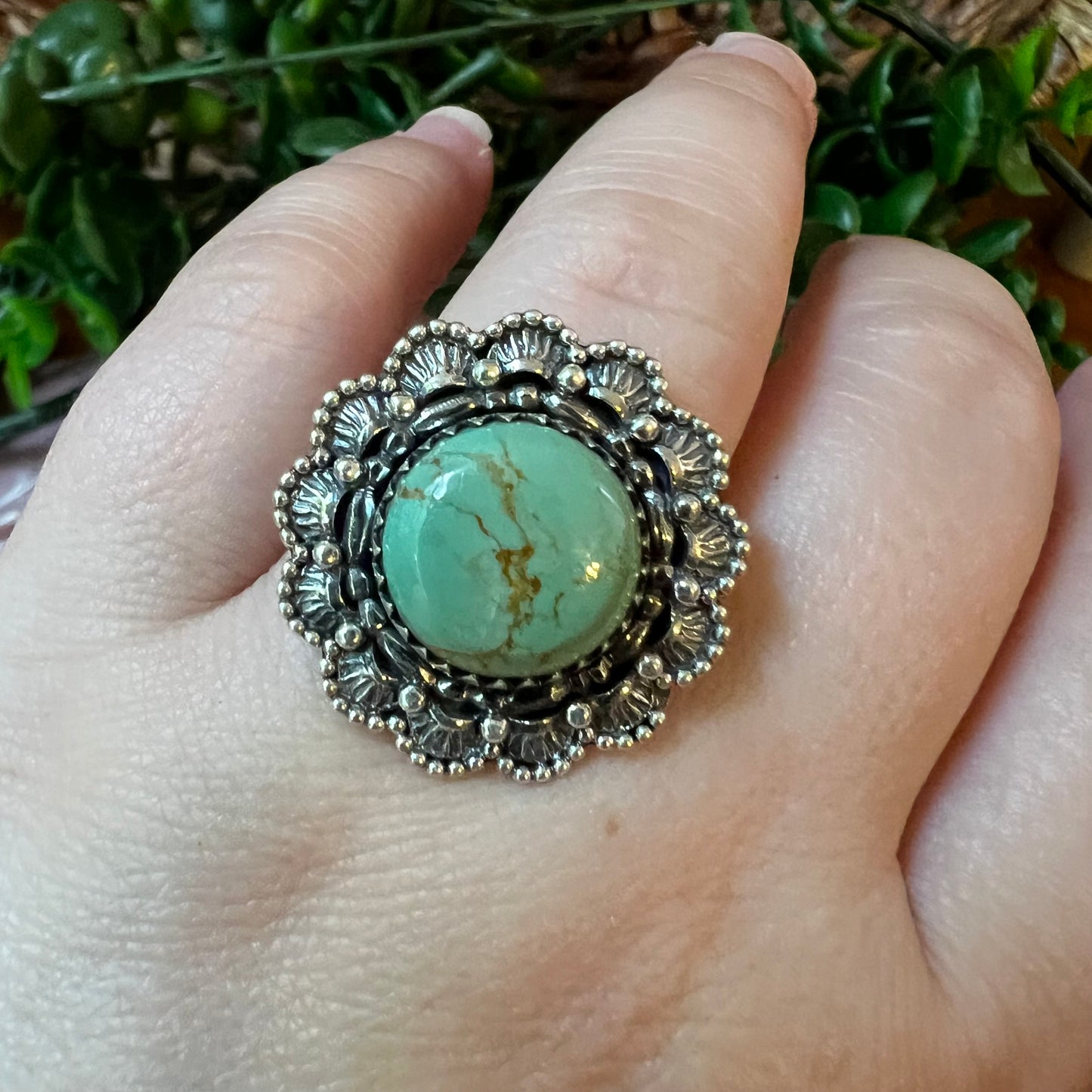 Sterling Kingman Turquoise Statement Ring Size 9  Southwestern