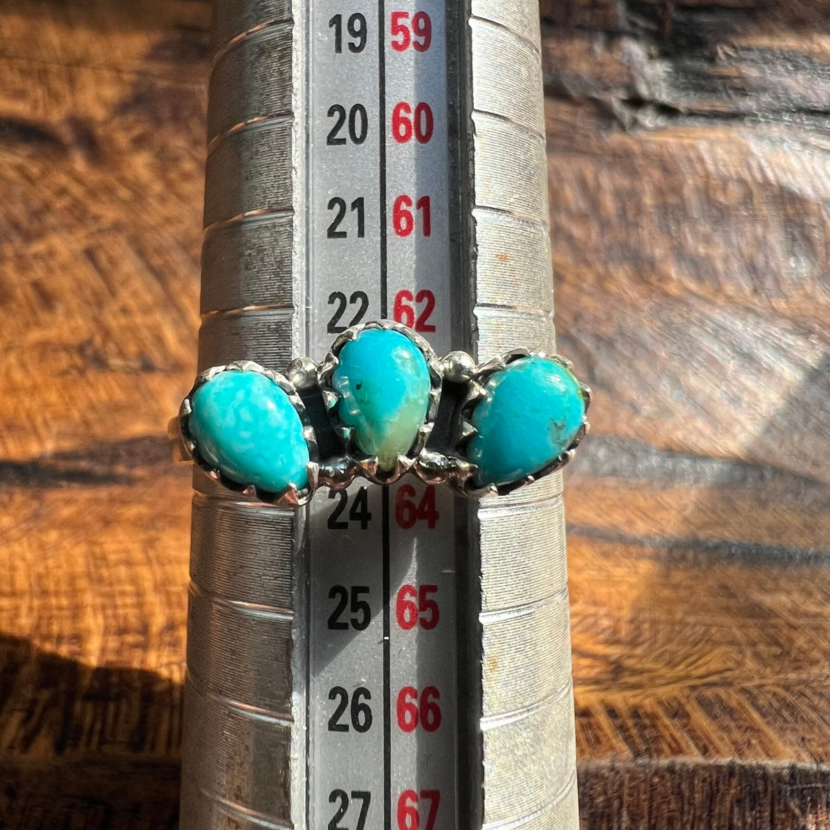 Sterling Silver Kingman Turquoise Three Stone Stacker Ring Size 10.5 Adjustable