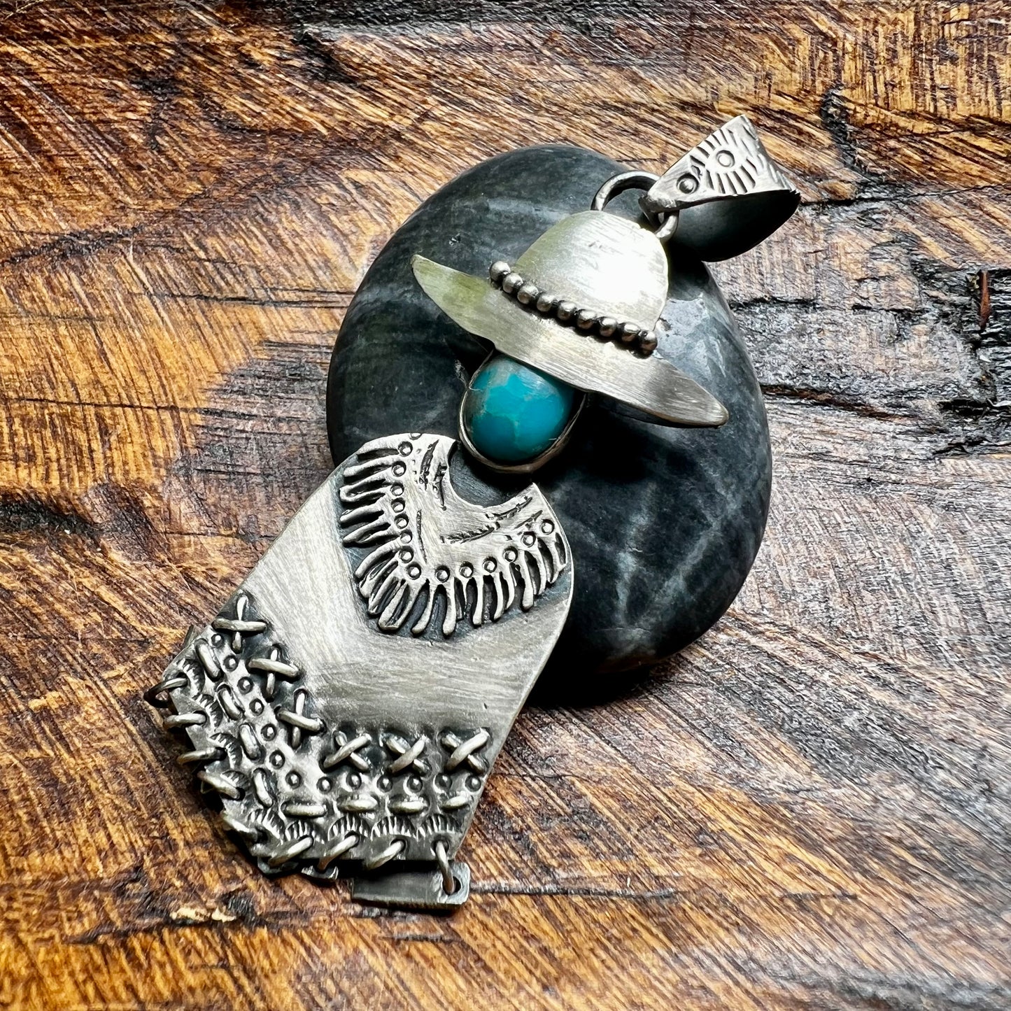 Cowboy Poncho Pendant in Sterling Silver & Kingman Turquoise