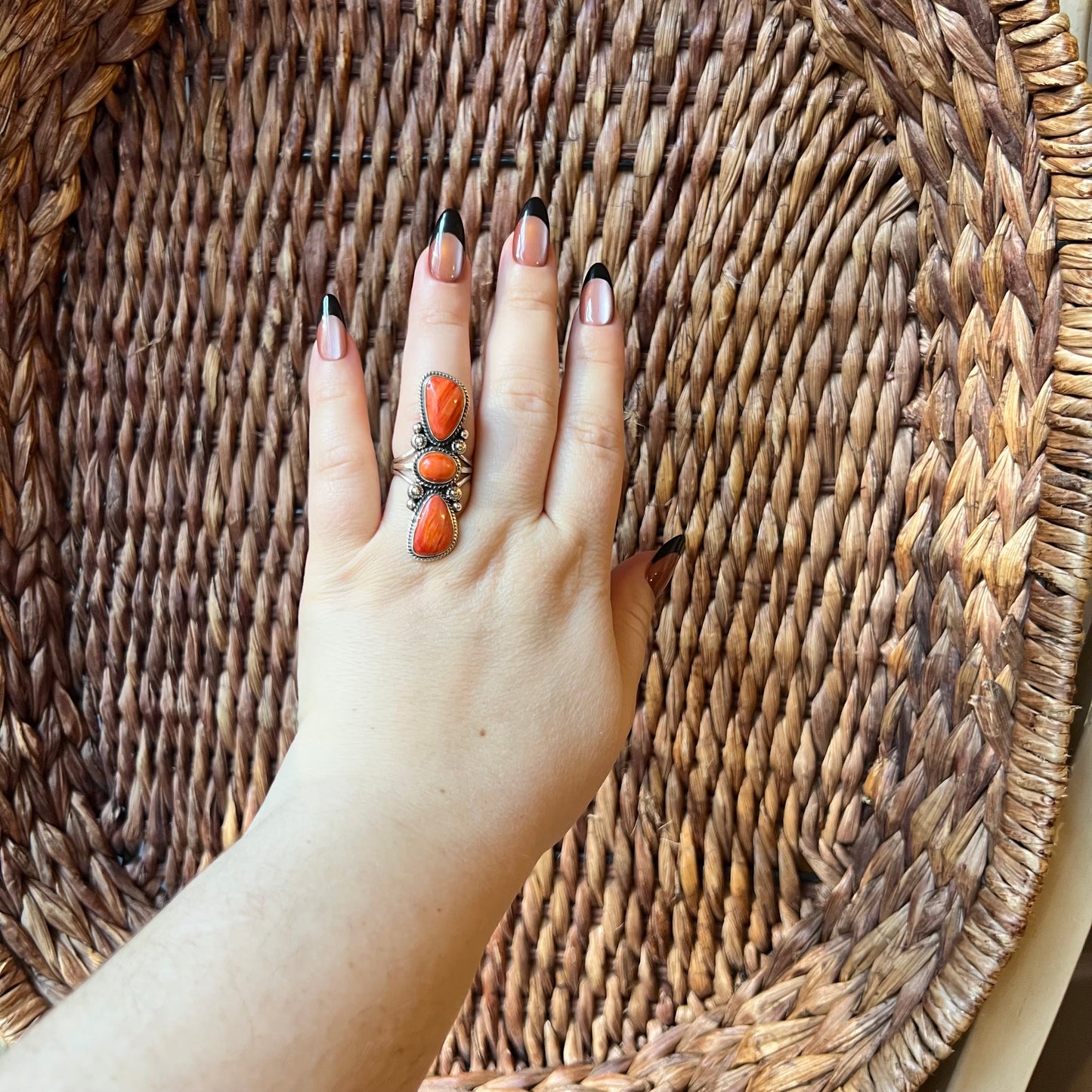 Triple Spiny Oyster Sterling Silver Statement Ring — Bold Southwestern Design