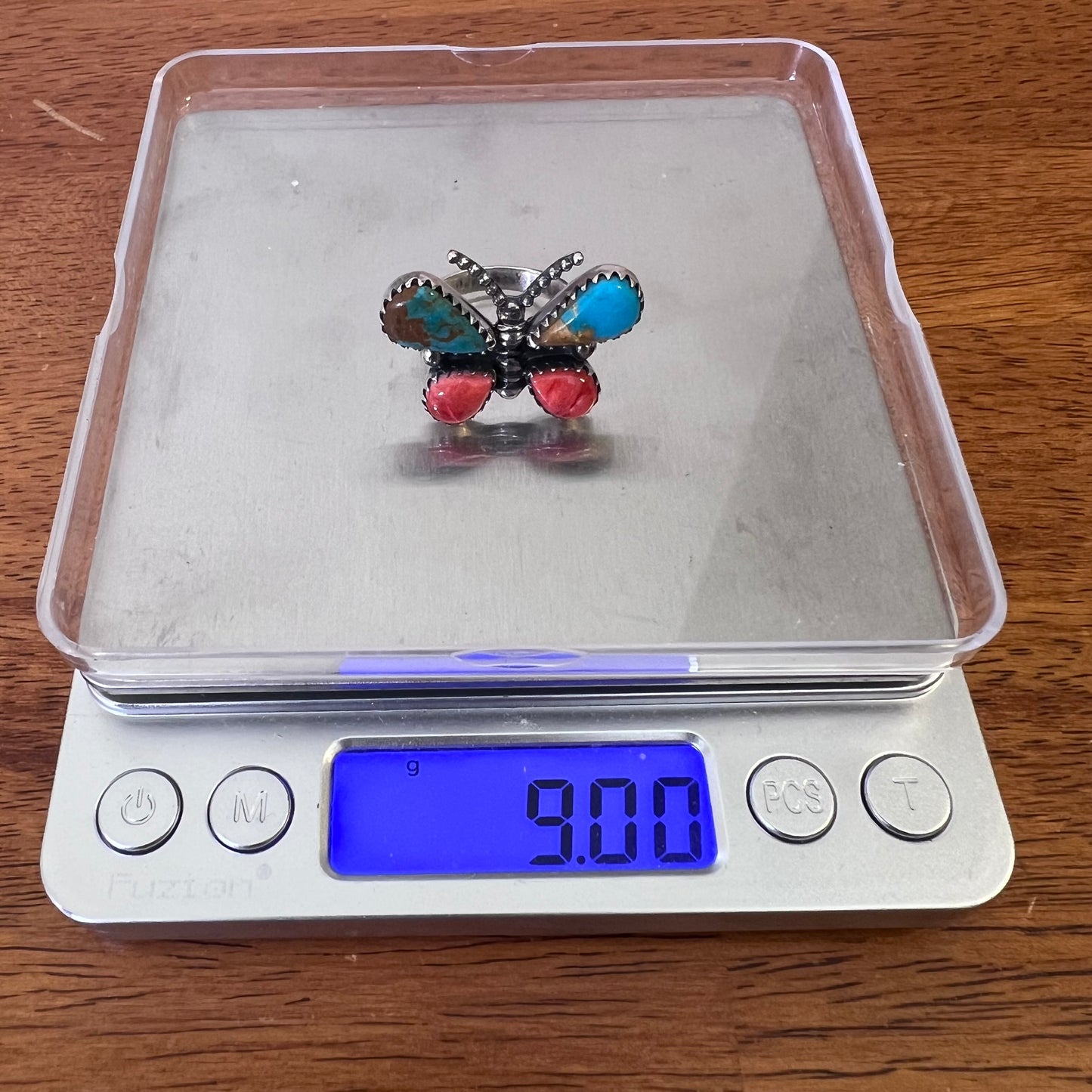 Kingman Turquoise & Spiny Oyster Butterfly Ring – Sterling Silver Statement (Size 9)