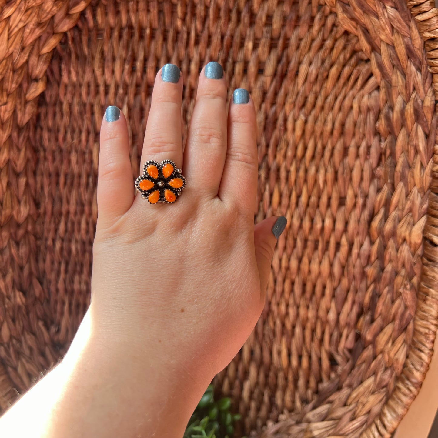 Spiny Oyster Floral Cluster Ring in Sterling Silver
