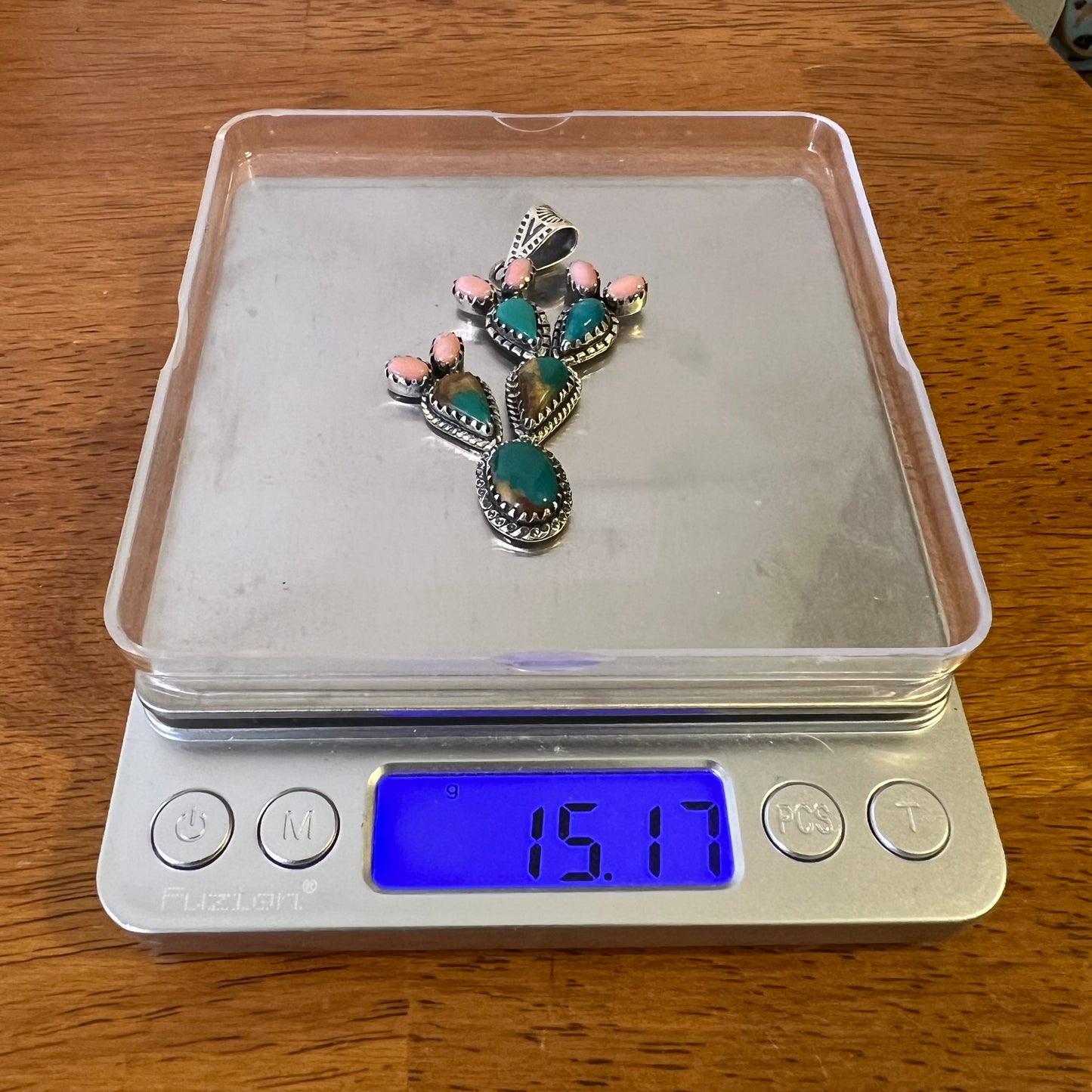 Sterling Silver Fox Turquoise Queen Conch Cactus Pendant