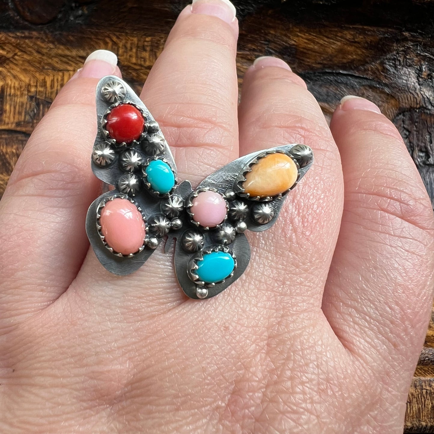 Sterling Silver Multi Stone Butterfly Ring Size 8 Adjustable