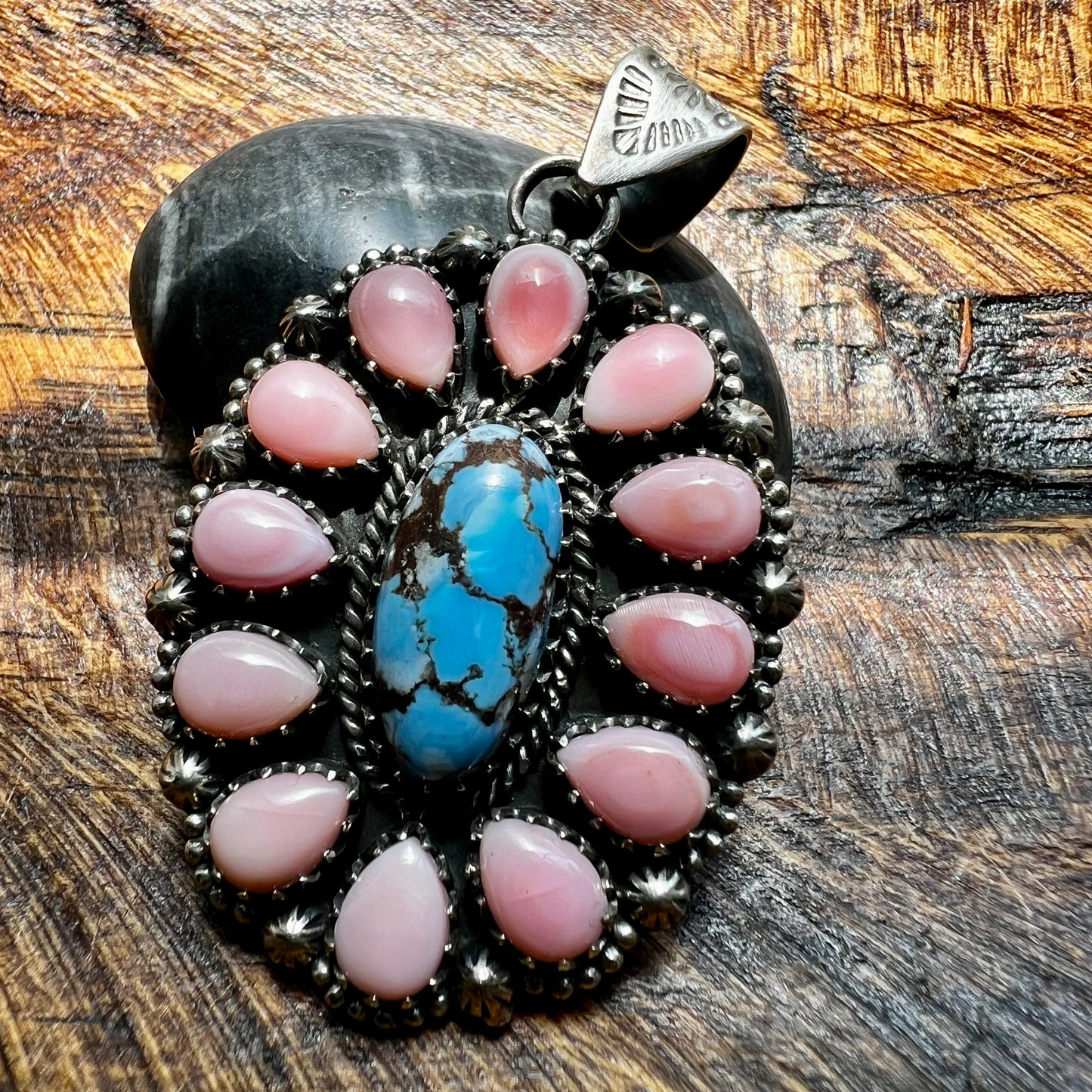 Golden Hills Turquoise & Queen Conch Statement Cluster Sterling Silver Pendant