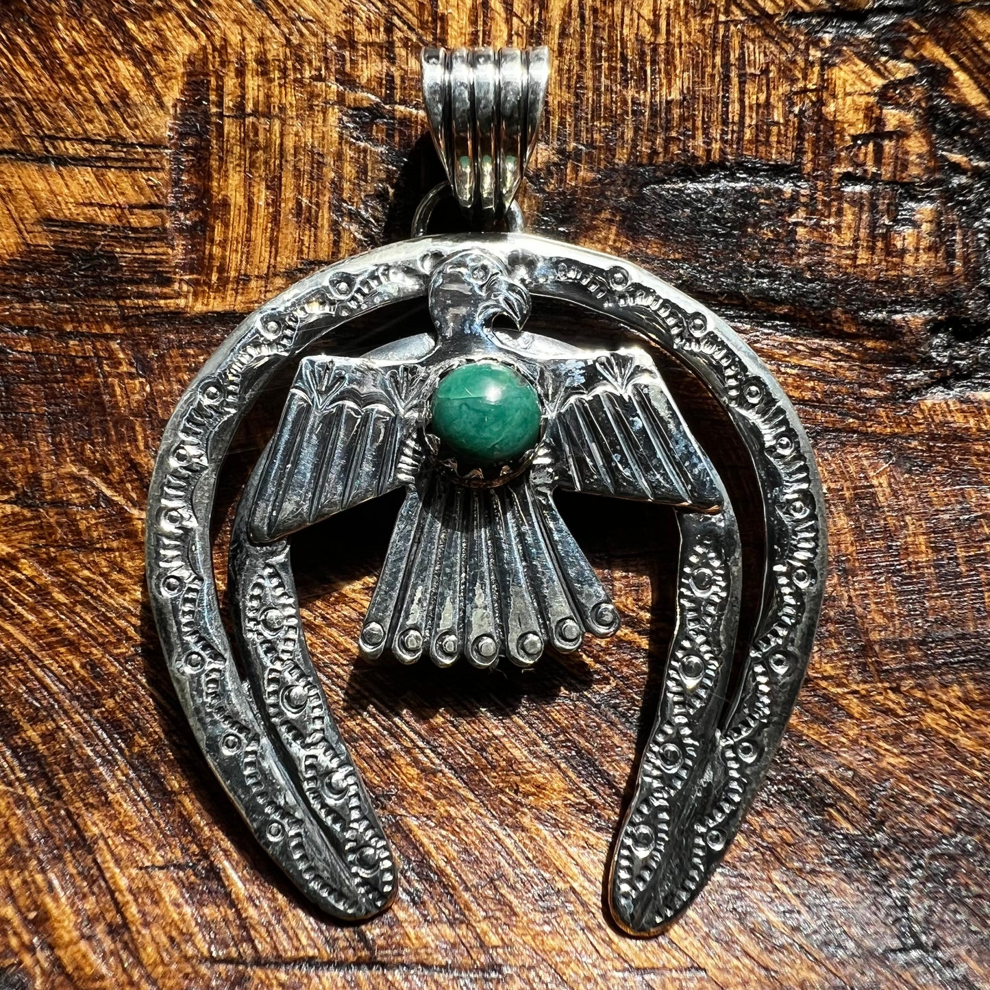 Kingman Turquoise Thunderbird Naja Pendant | Sterling Silver