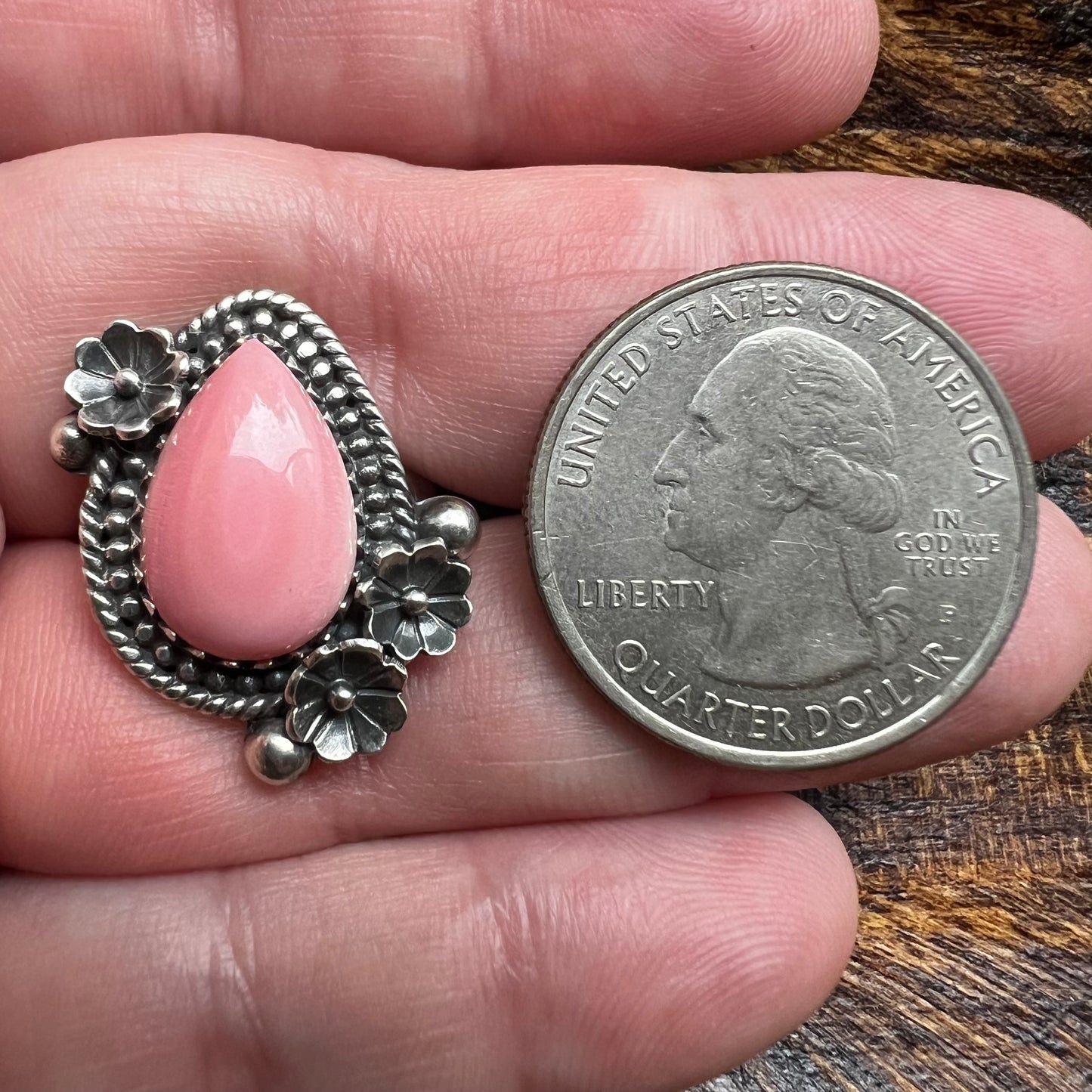 Pink Queen Conch Floral Ring – Size 7