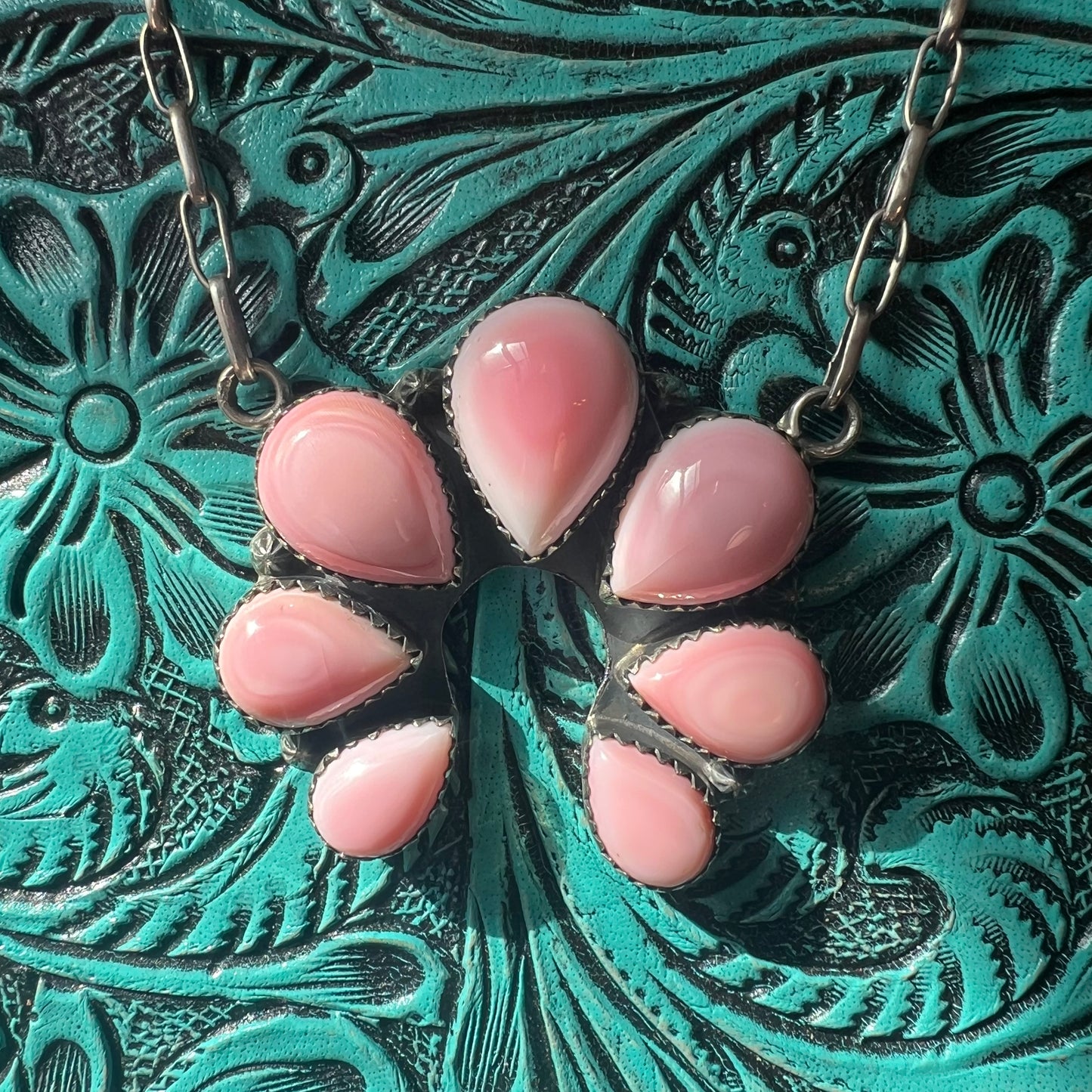 Sterling Silver Pink Conch Naja Statement Necklace