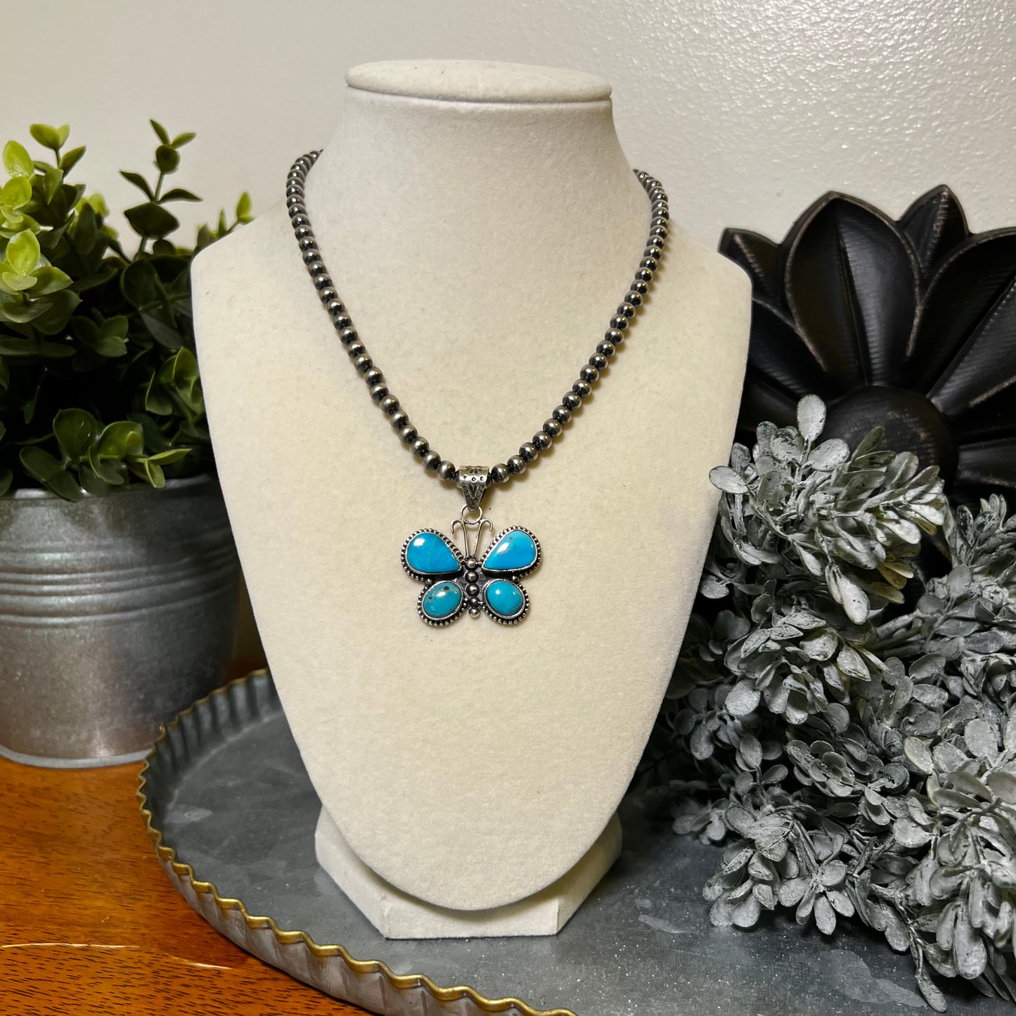 Sterling Silver Kingman Turquoise Butterfly Pendant