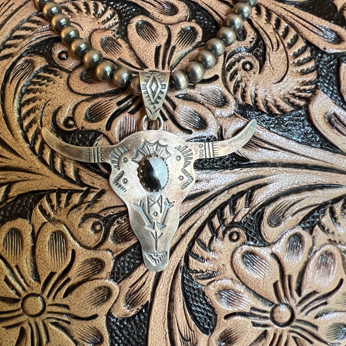 Sterling Silver Steer Head Pendant – Sonoran Gold or White Buffalo