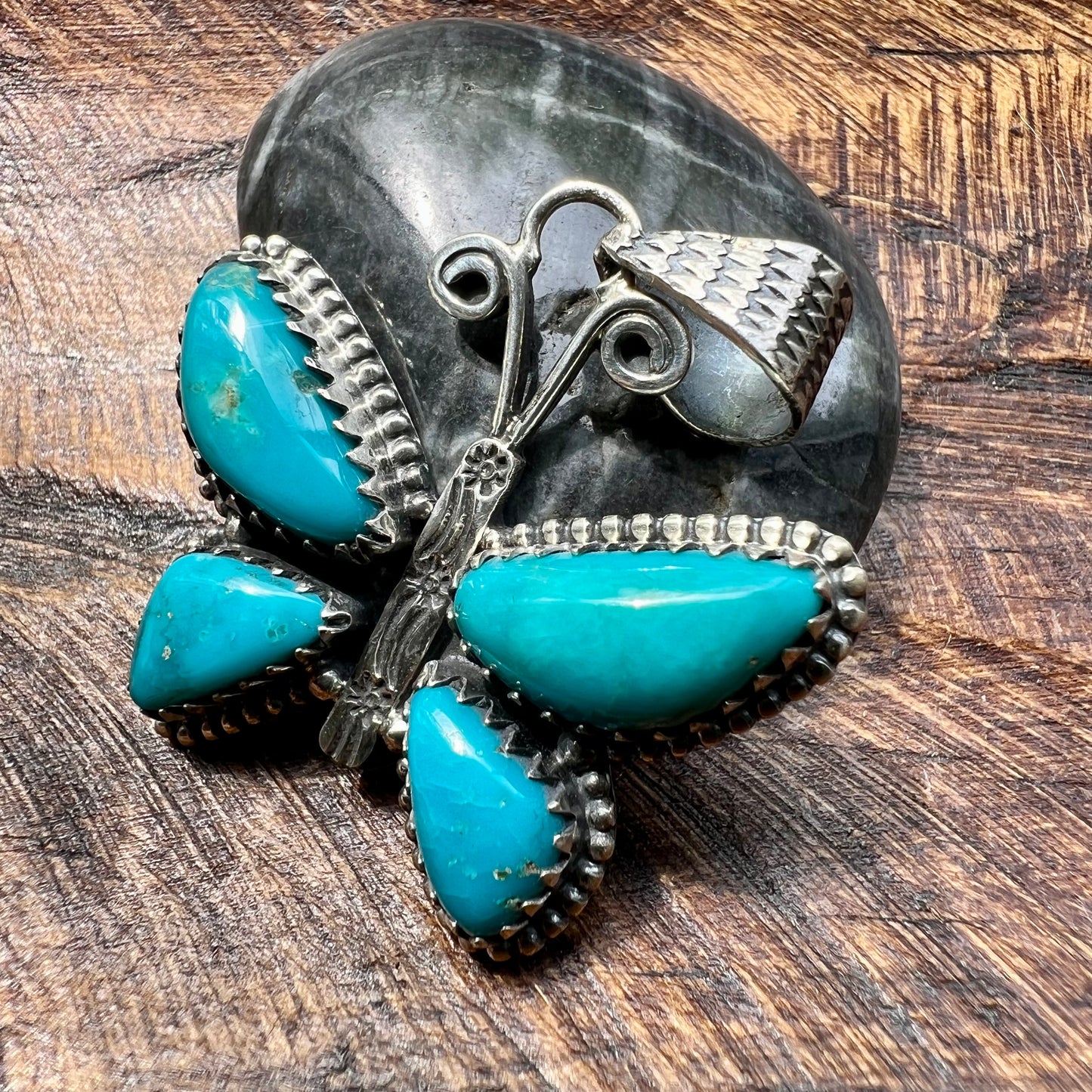 Kingman Turquoise Butterfly Pendant in Sterling Silver