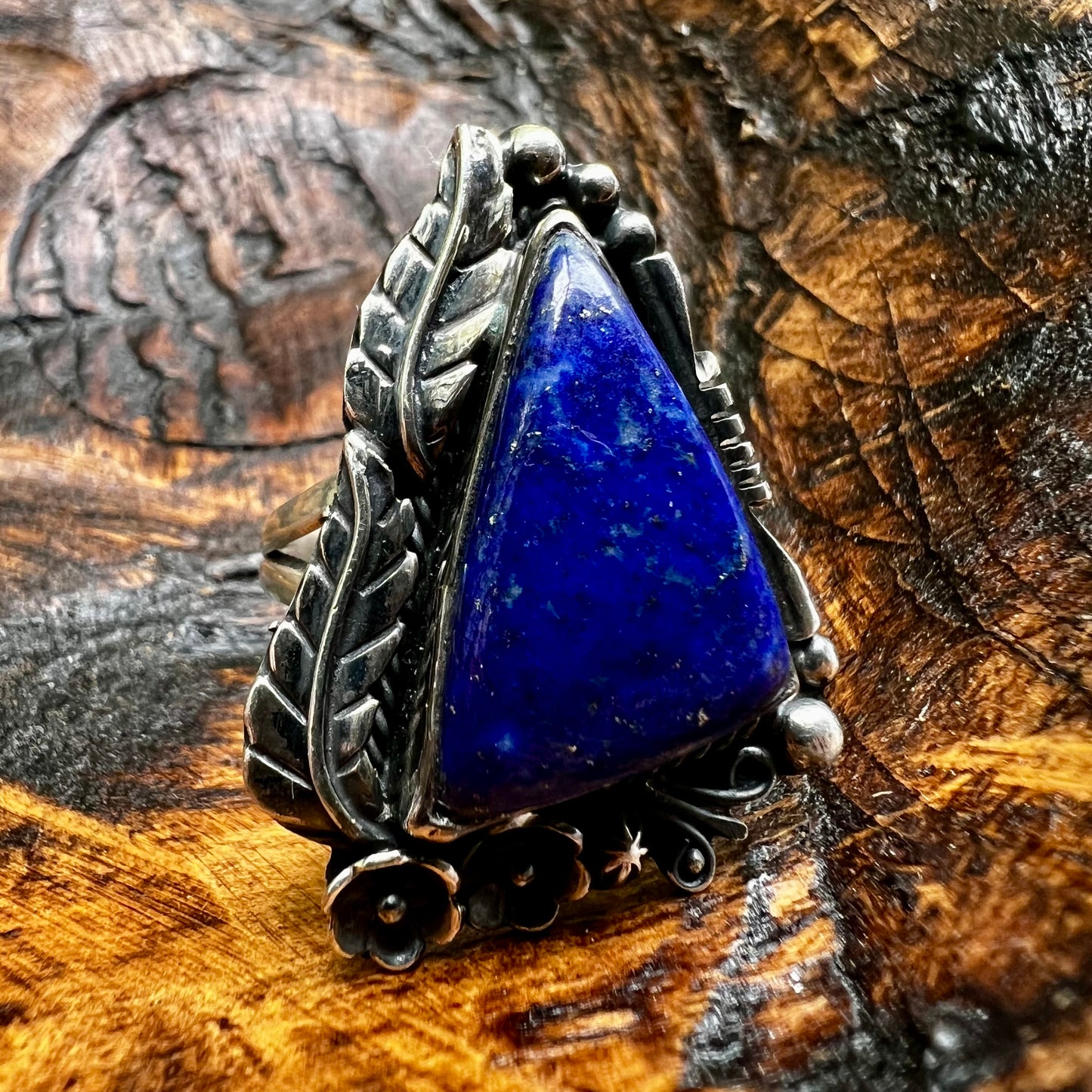 Lapis Lazuli Triangular Statement Ring in Sterling Silver Size 8.5