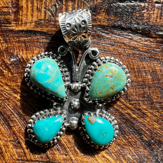 Kingman Turquoise Butterfly Pendant | Sterling Silver Southwestern