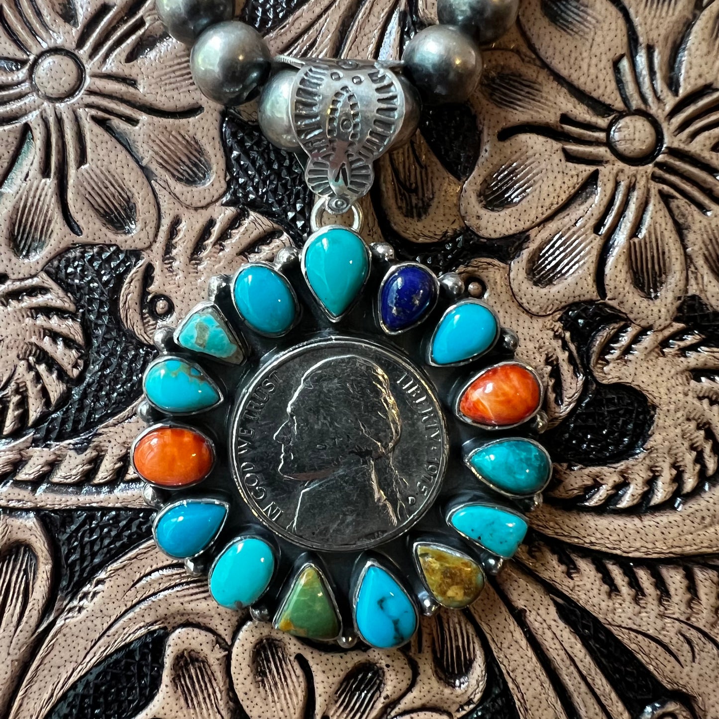 Multi-Stone Coin Cluster Sterling Silver Pendant