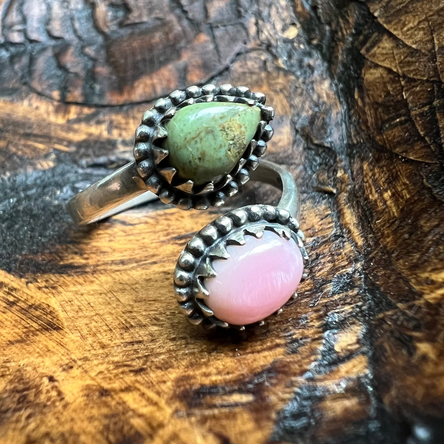 Sterling Silver Kingman Turquoise Queen Conch Bypass Ring Size 8 Adjustable