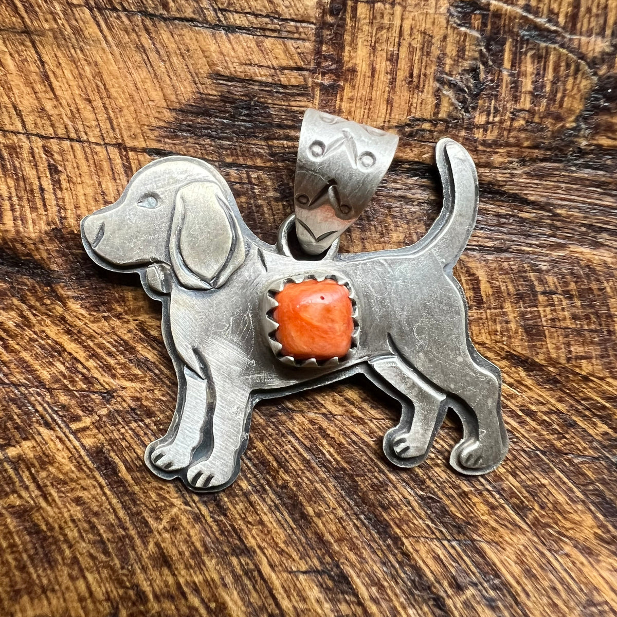 Sterling Silver Dog Pendant – Spiny Oyster, Turquoise or Queen Conch