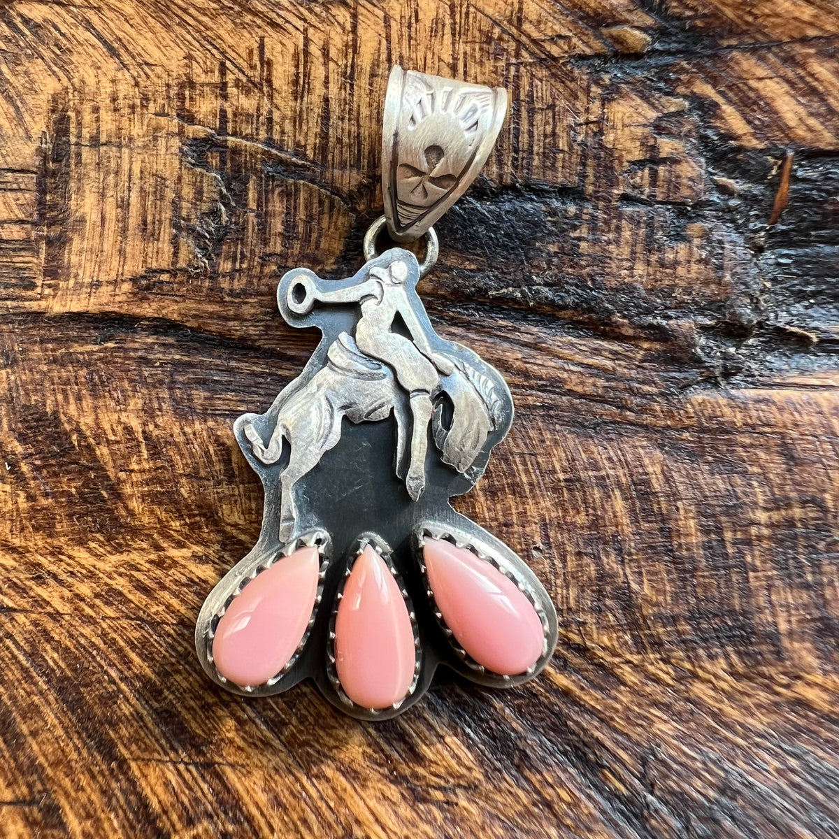 Sterling Silver Queen Conch Bucking Bronco Pendant Handmade Southwestern