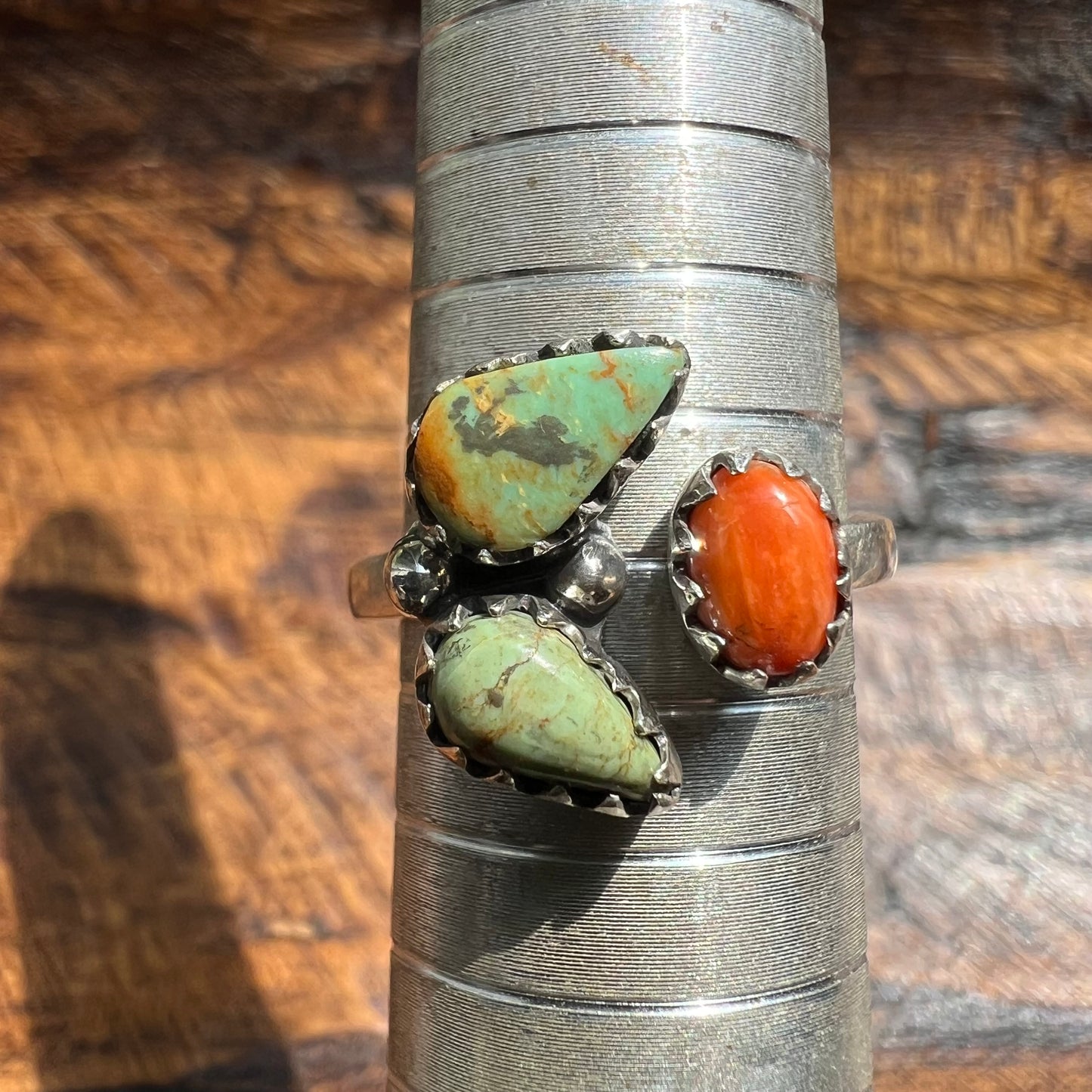 Sterling Silver Kingman Turquoise Spiny Oyster Floater Ring Size 8 Southwest