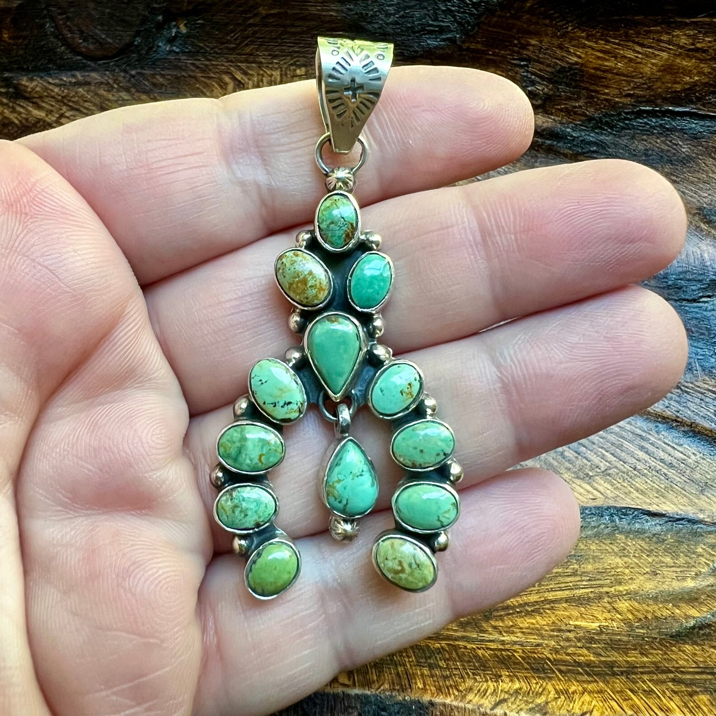 Kingman Turquoise Cluster Naja Pendant – Sterling Silver Southwestern