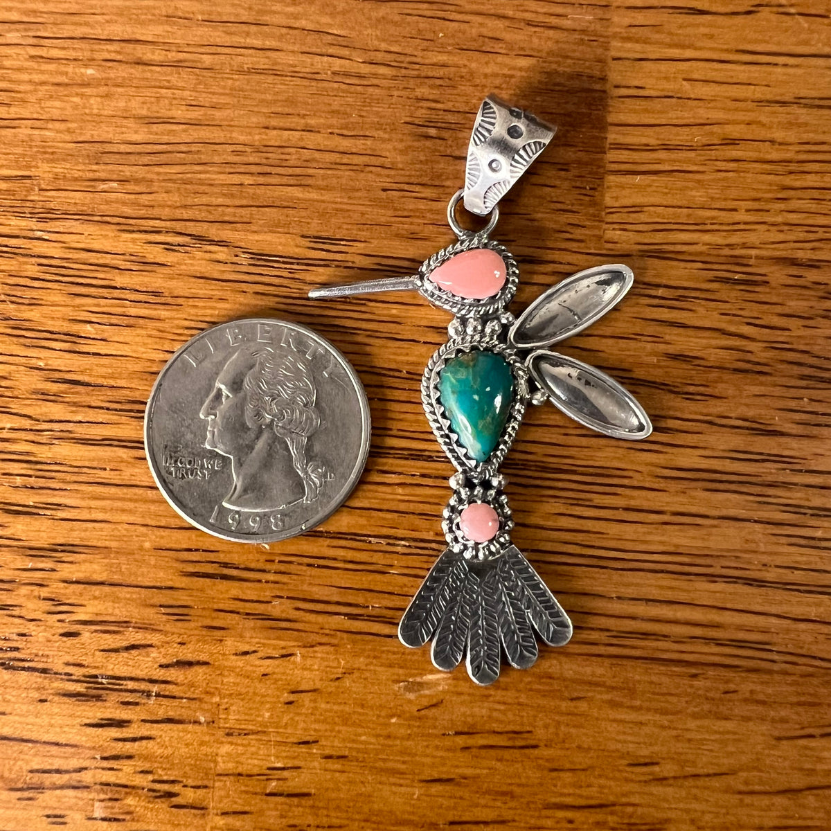 Sterling Silver Multi-Stone Hummingbird Pendant | Turquoise or Spiny Oyster
