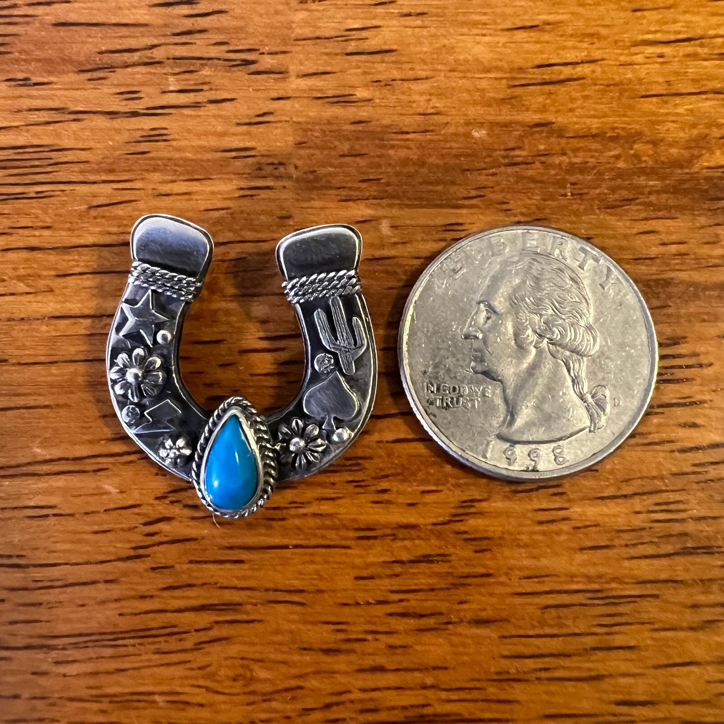 Sterling Silver & Kingman Turquoise Horseshoe Pendant