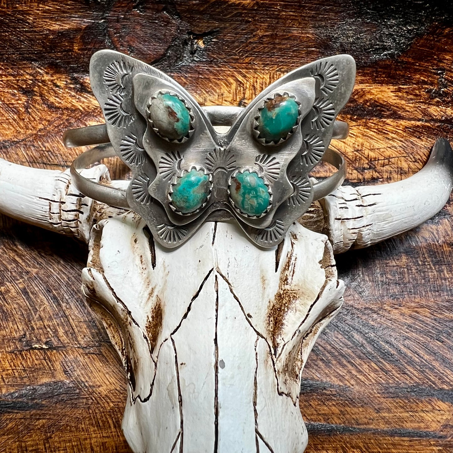 Fox Turquoise Butterfly Sterling Silver Cuff Bracelet