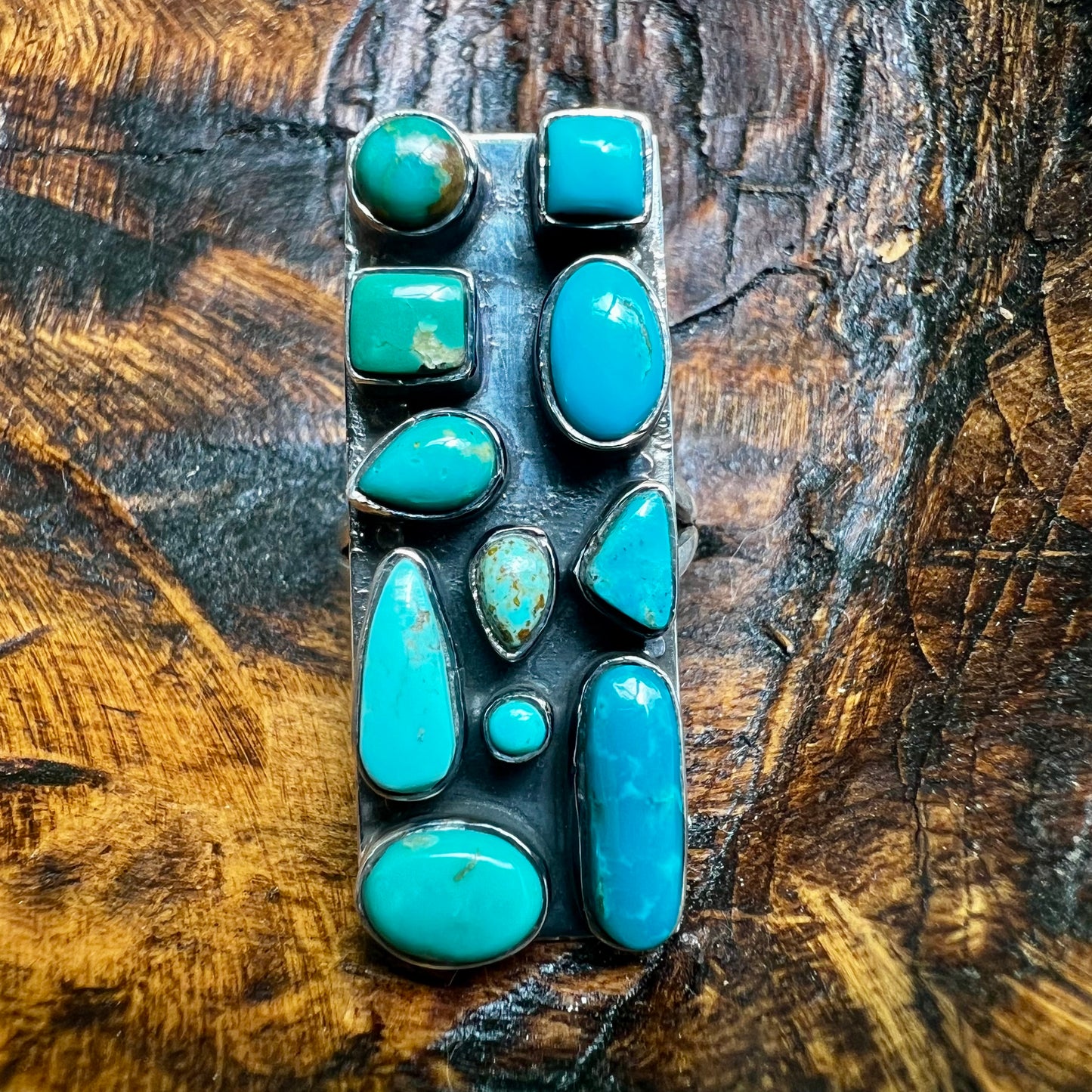 Kingman Turquoise Cluster Statement Ring | Sterling Silver Size 7