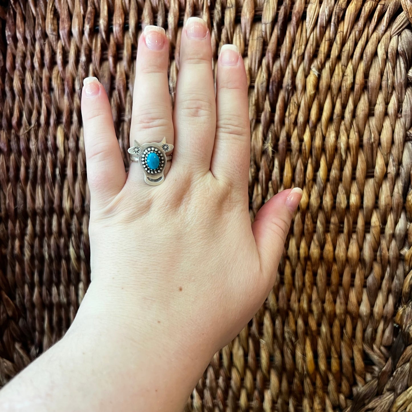 Sterling Silver Kingman Turquoise Cow Ring Adjustable