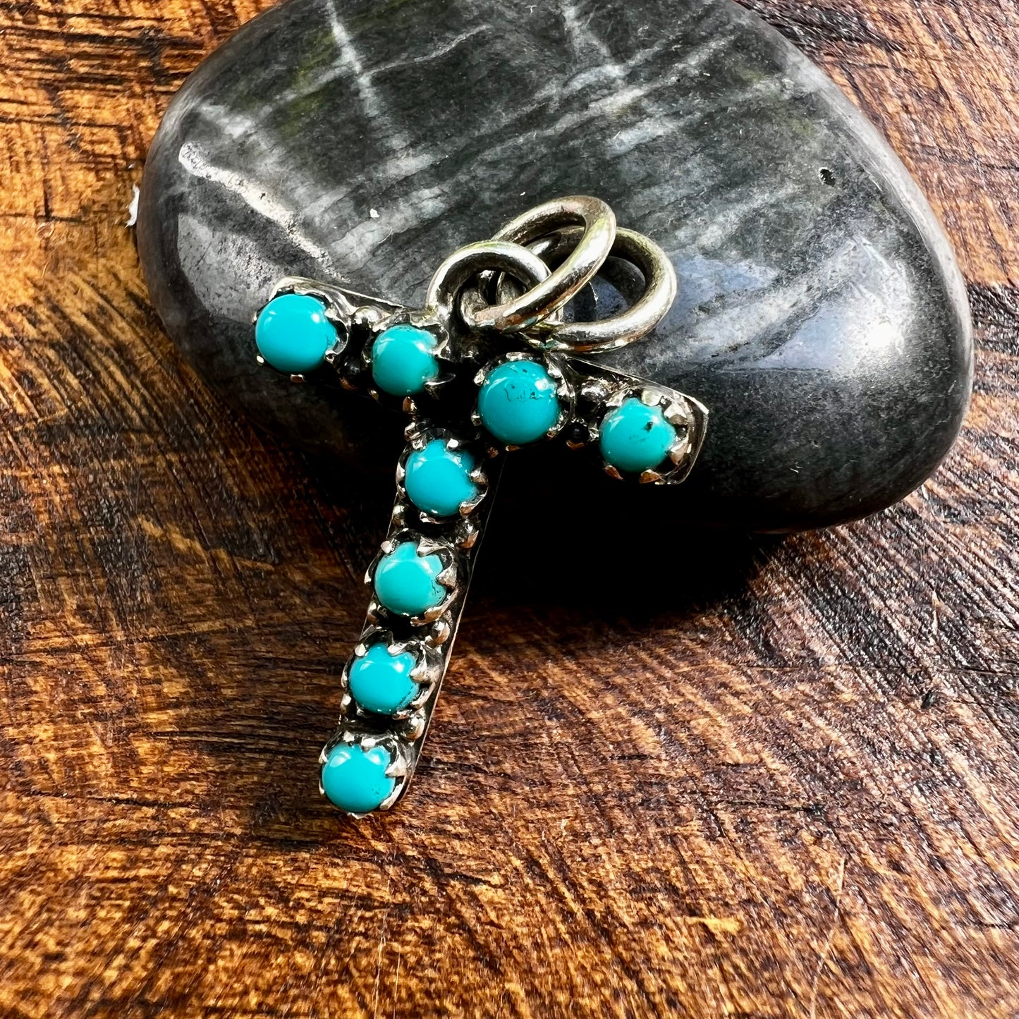 Kingman Turquoise Initial T Sterling Silver Pendant