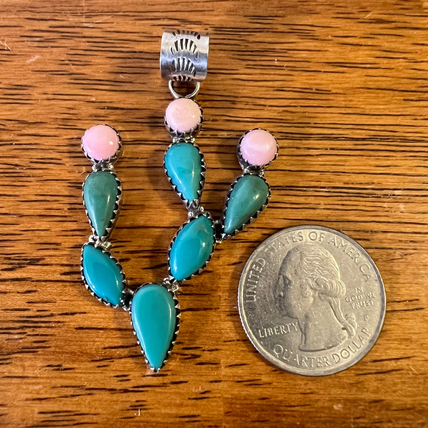 Kingman Turquoise & Queen Conch Cactus Pendant in Sterling Silver