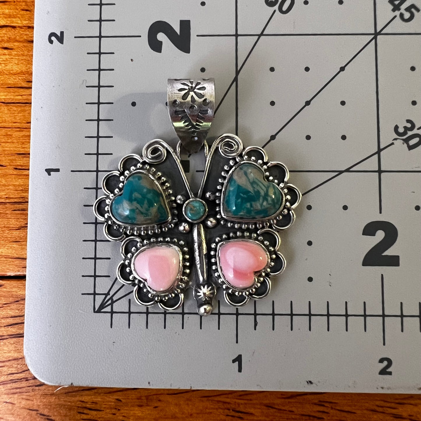 Ribbon Turquoise & Queen Conch Butterfly Pendant | Sterling Silver Handmade Southwest Jewelry