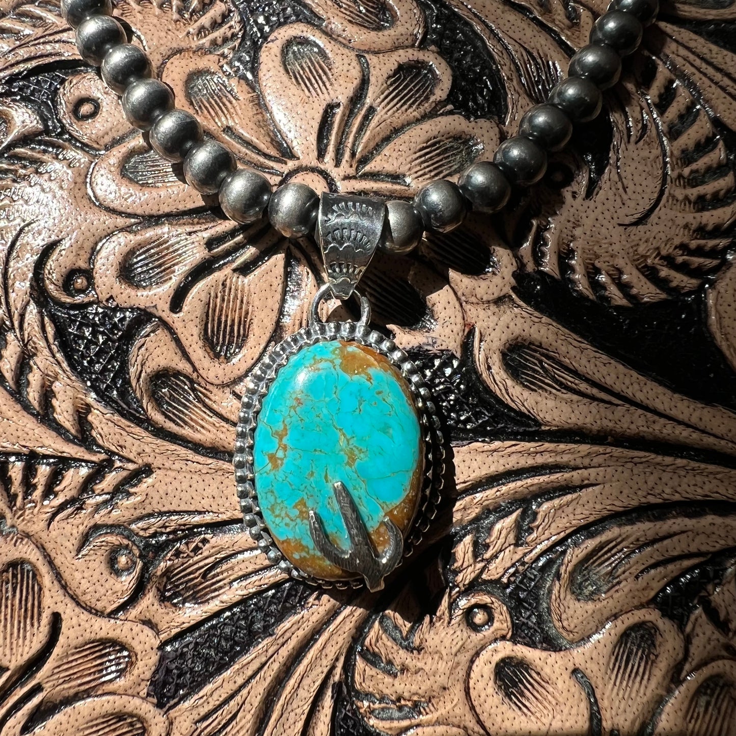 925 Sterling Silver Kingman Turquoise Cactus Pendant Handmade Southwestern