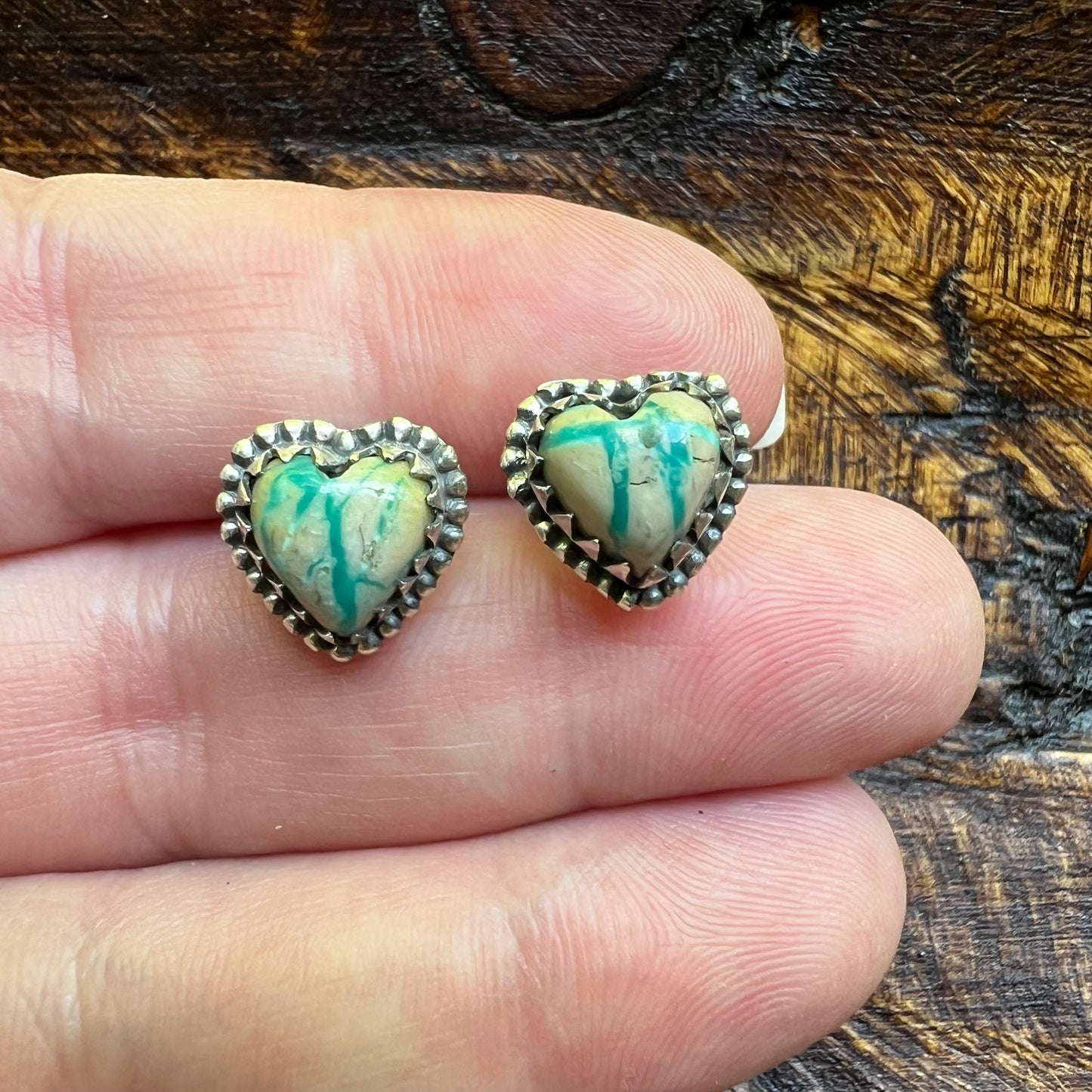 Ribbon Turquoise Heart Stud Earrings | Sterling Silver Heart Earrings