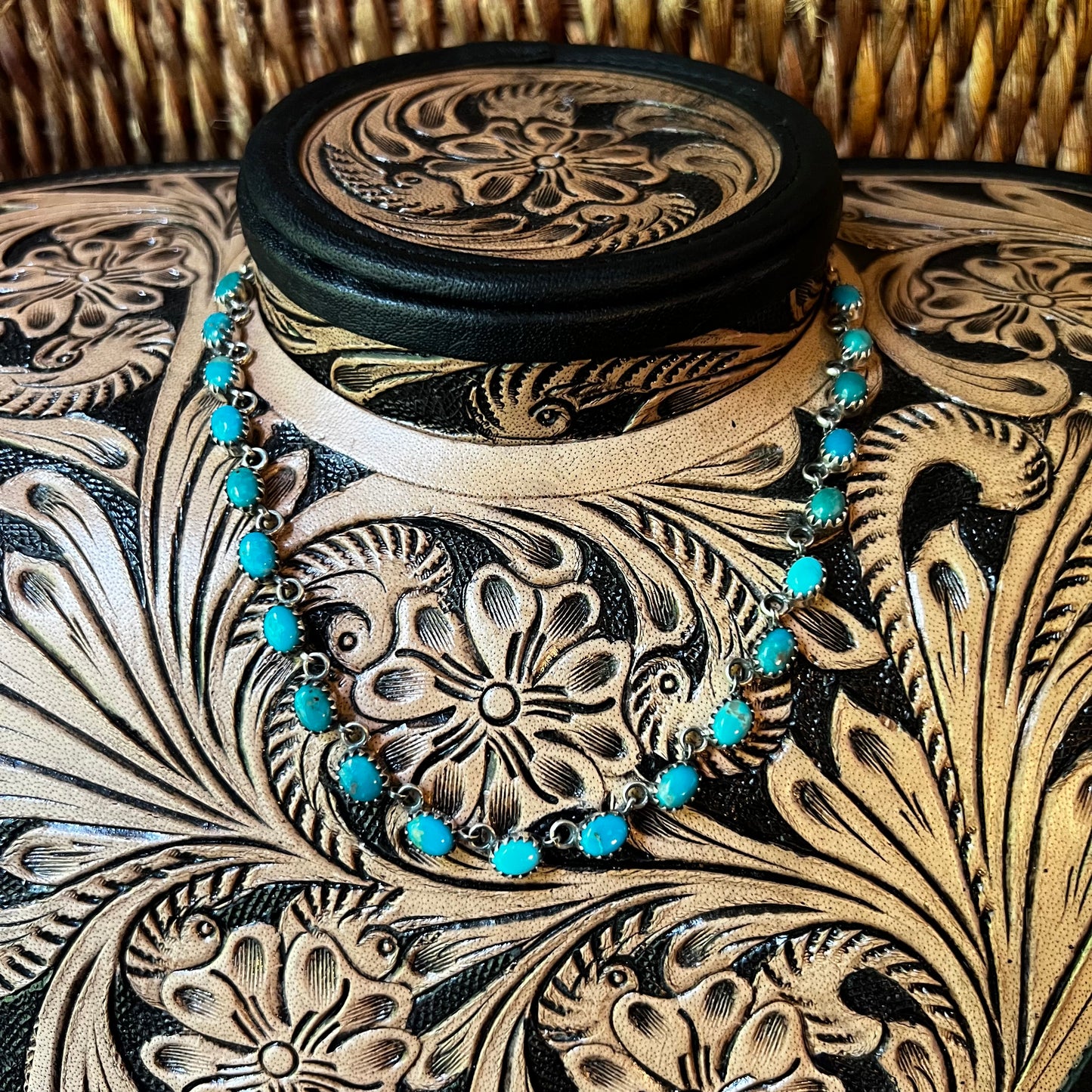 Kingman Turquoise Station Choker Necklace Sterling Silver 17” Blue Green