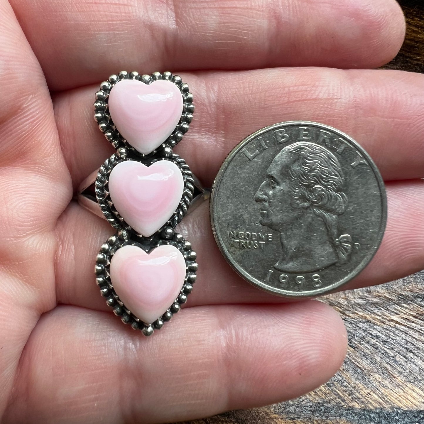 Triple Queen Conch Heart Sterling Silver Ring