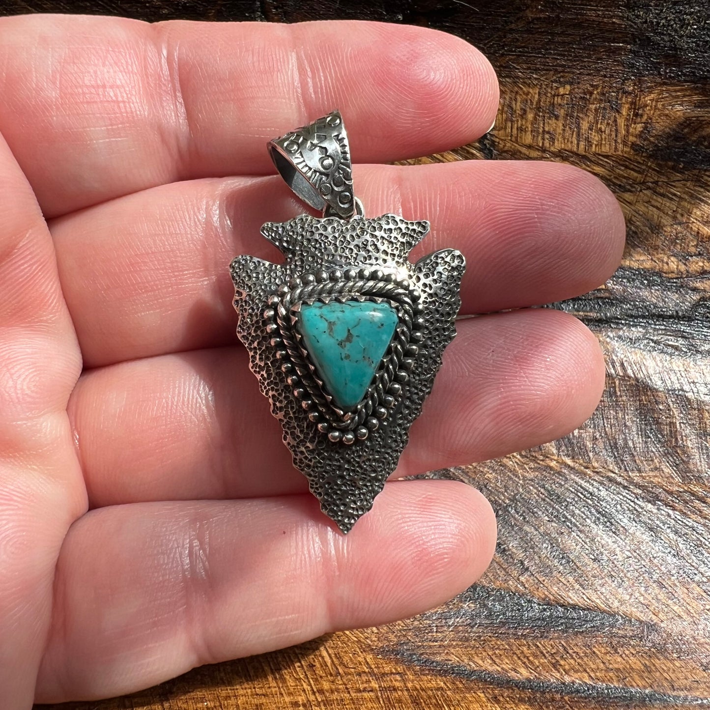 Kingman Turquoise Arrowhead Sterling Silver Pendant