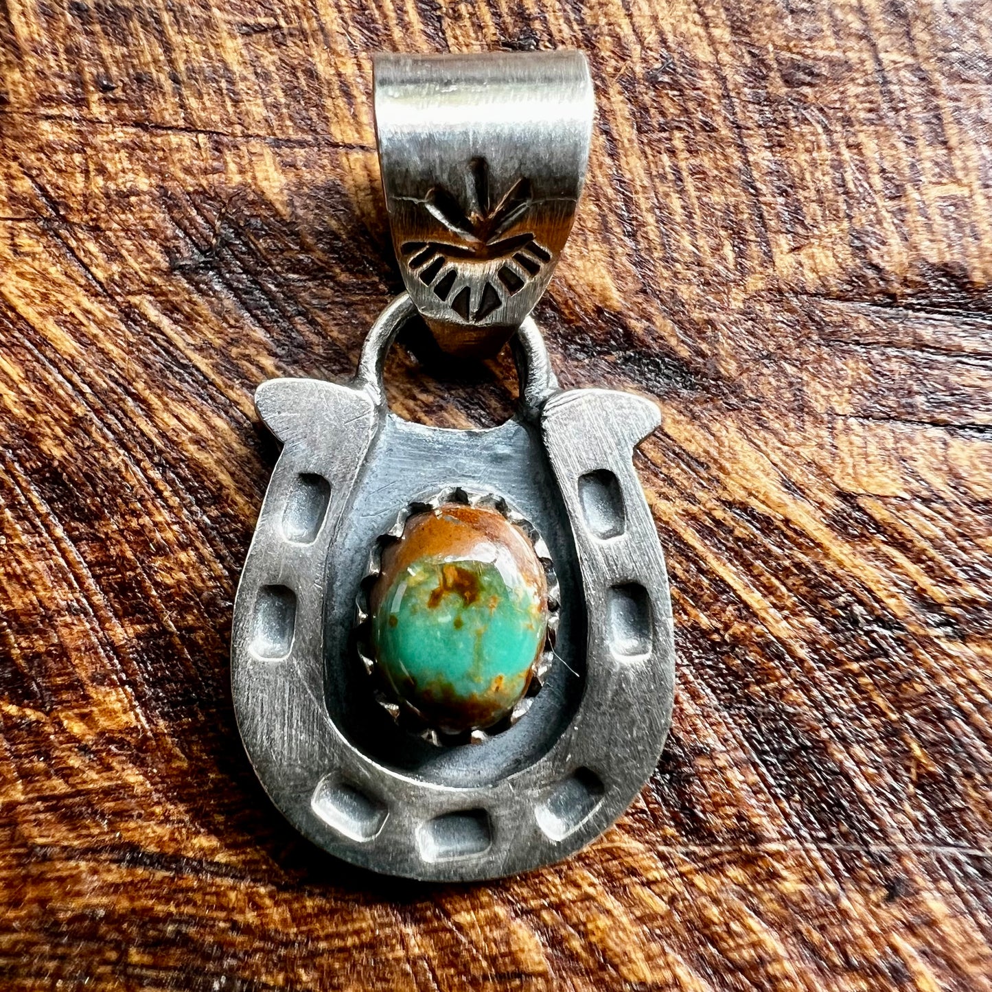 Kingman Turquoise Sterling Silver Horseshoe Pendant