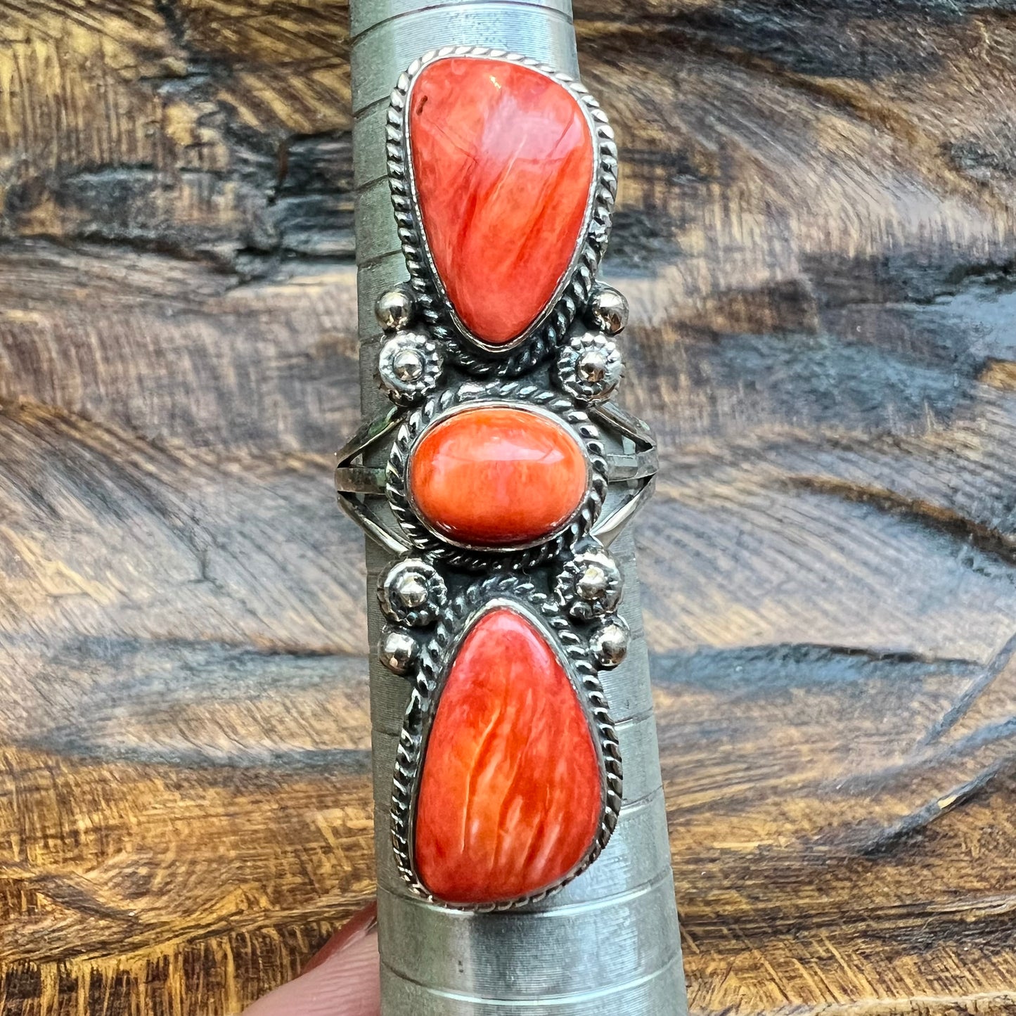 Triple Spiny Oyster Sterling Silver Statement Ring — Bold Southwestern Design