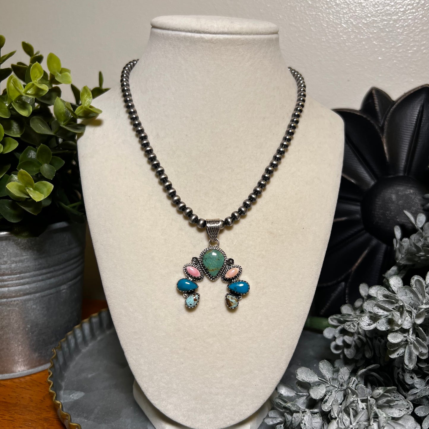 Kingman Turquoise & Queen Conch Naja Pendant