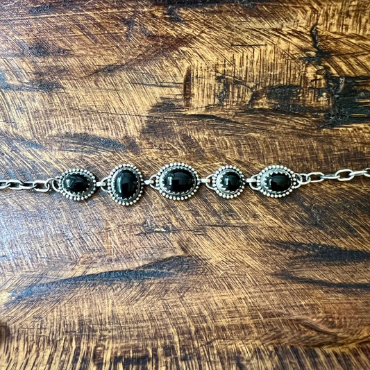 Sterling Silver Black Onyx 5 Stone Southwestern Bracelet